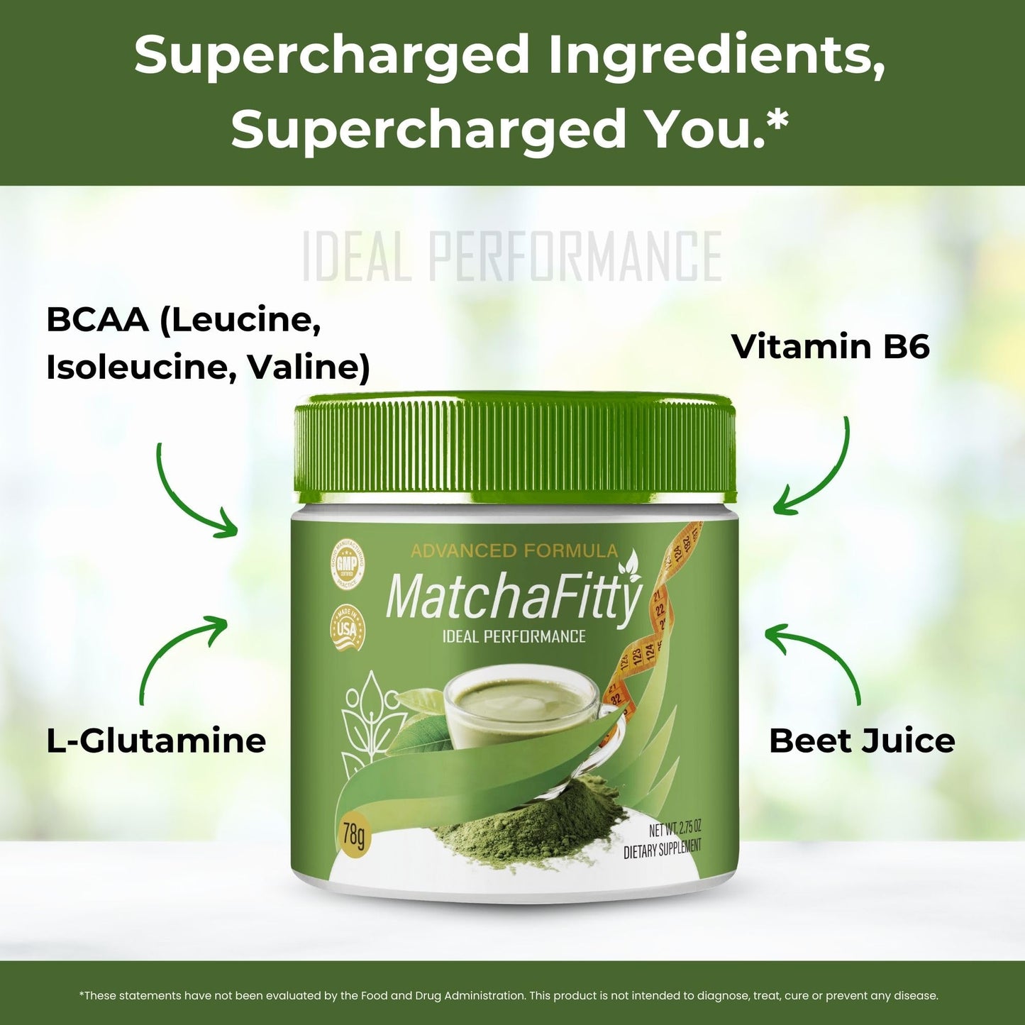 IDEAL PERFORMANCE MatchaFitty Digestive Health Support Powder 2 oz