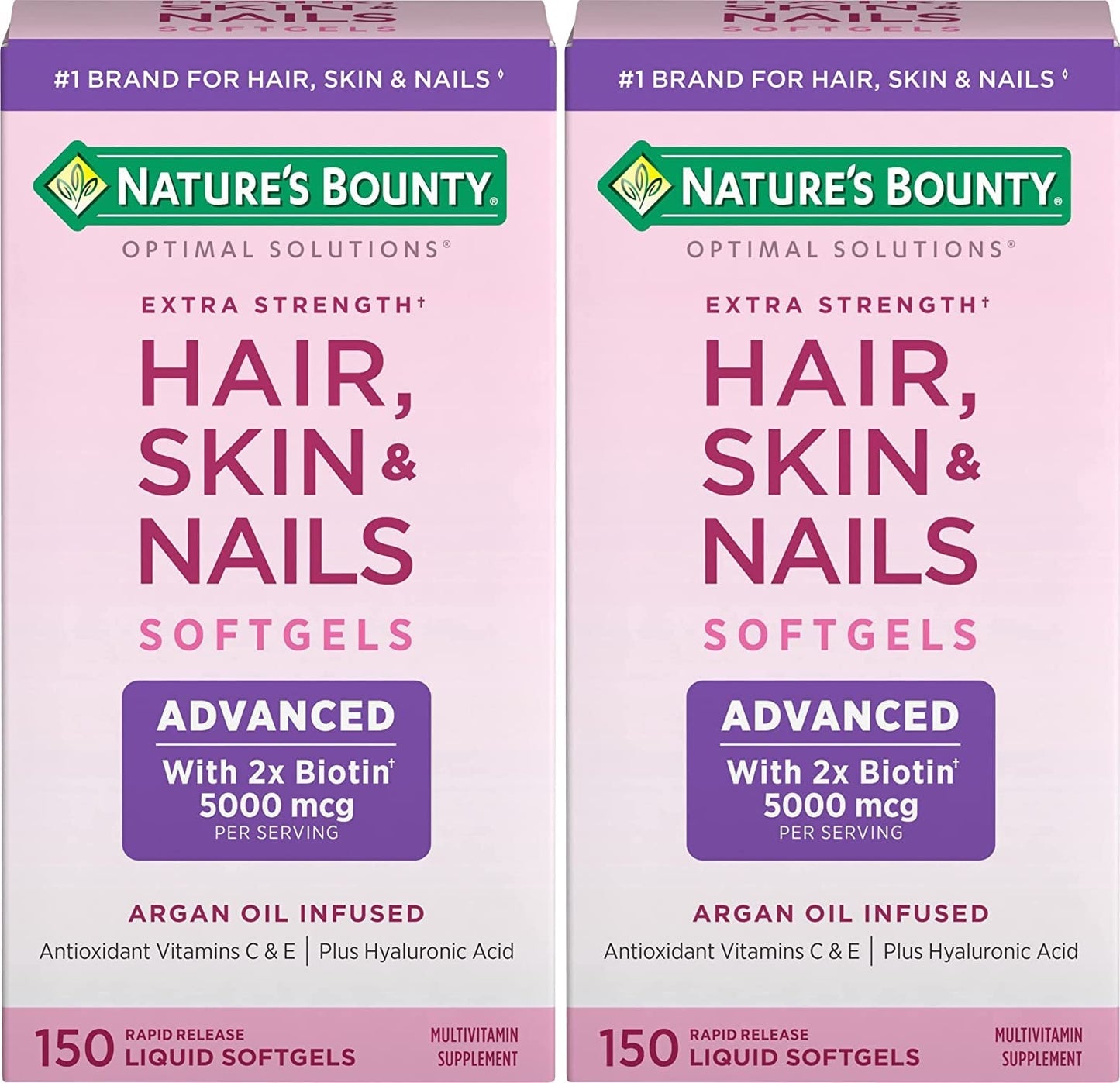 Nature's Bounty Hair, Skin & Nails Rapid Release Softgels with Argan-Infused Vitamin, Biotin and Hyaluronic Acid, Supports Hair, Skin, and Nail Health for Women, 300 Softgels