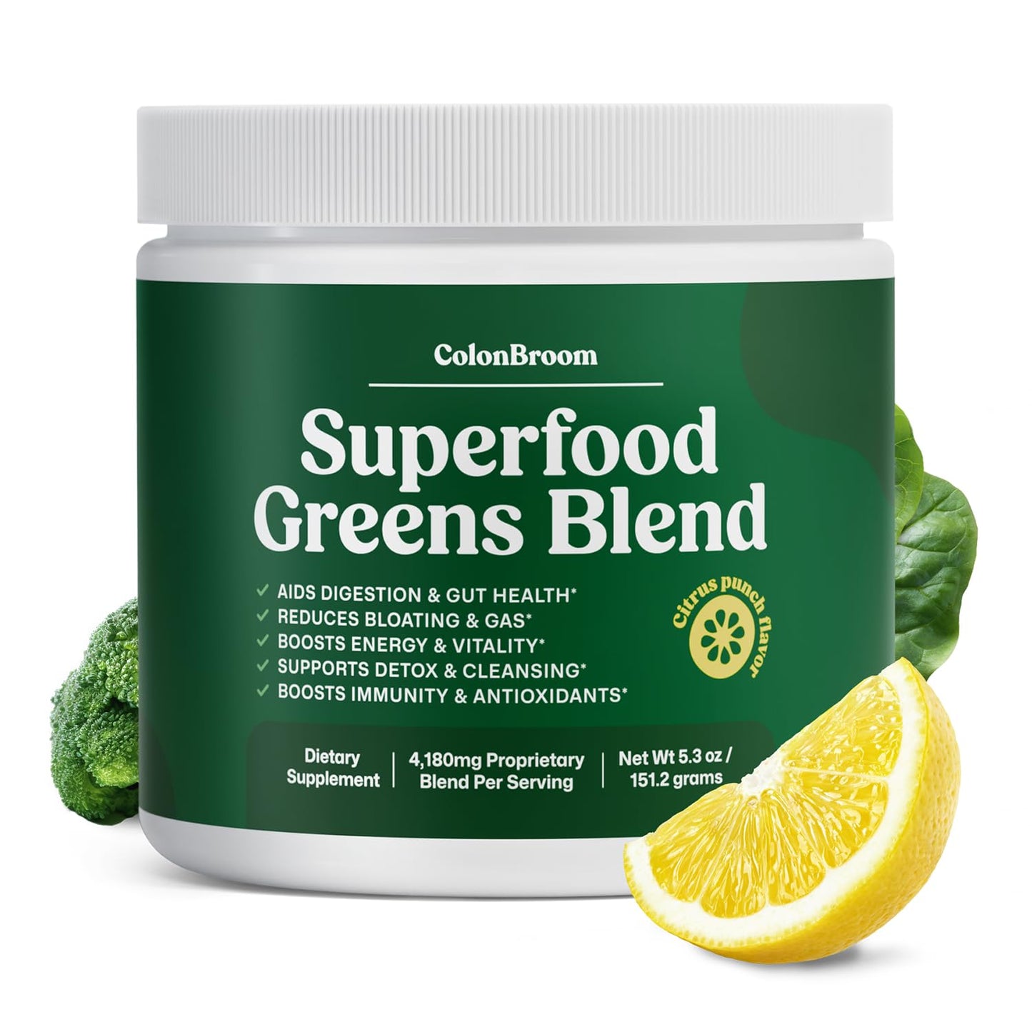 ColonBroom Superfood Greens Powder Supplement 5.3 Ounce