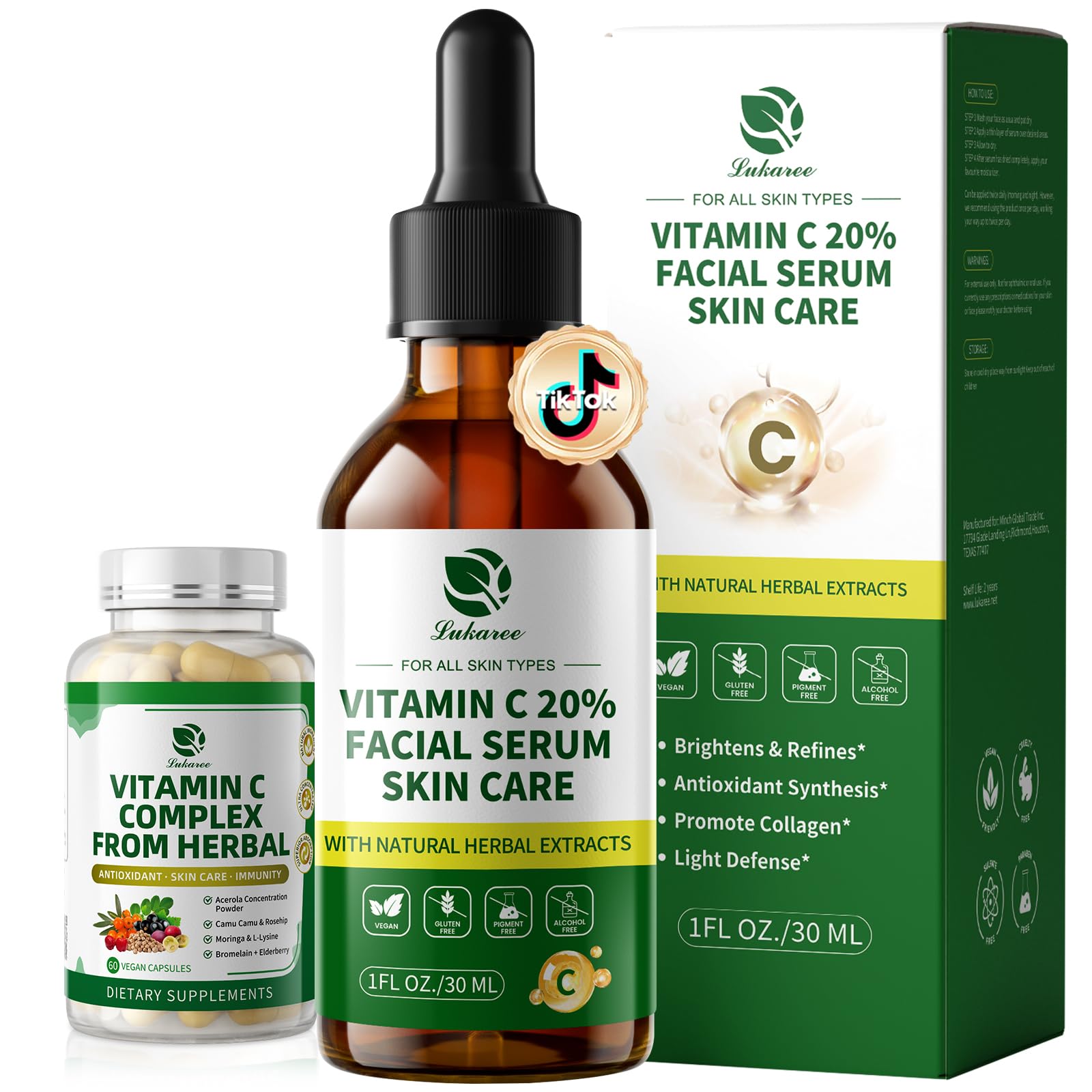 Lukaree Vitamin C Serum for Face Capsule & Facial Serum 60 Count