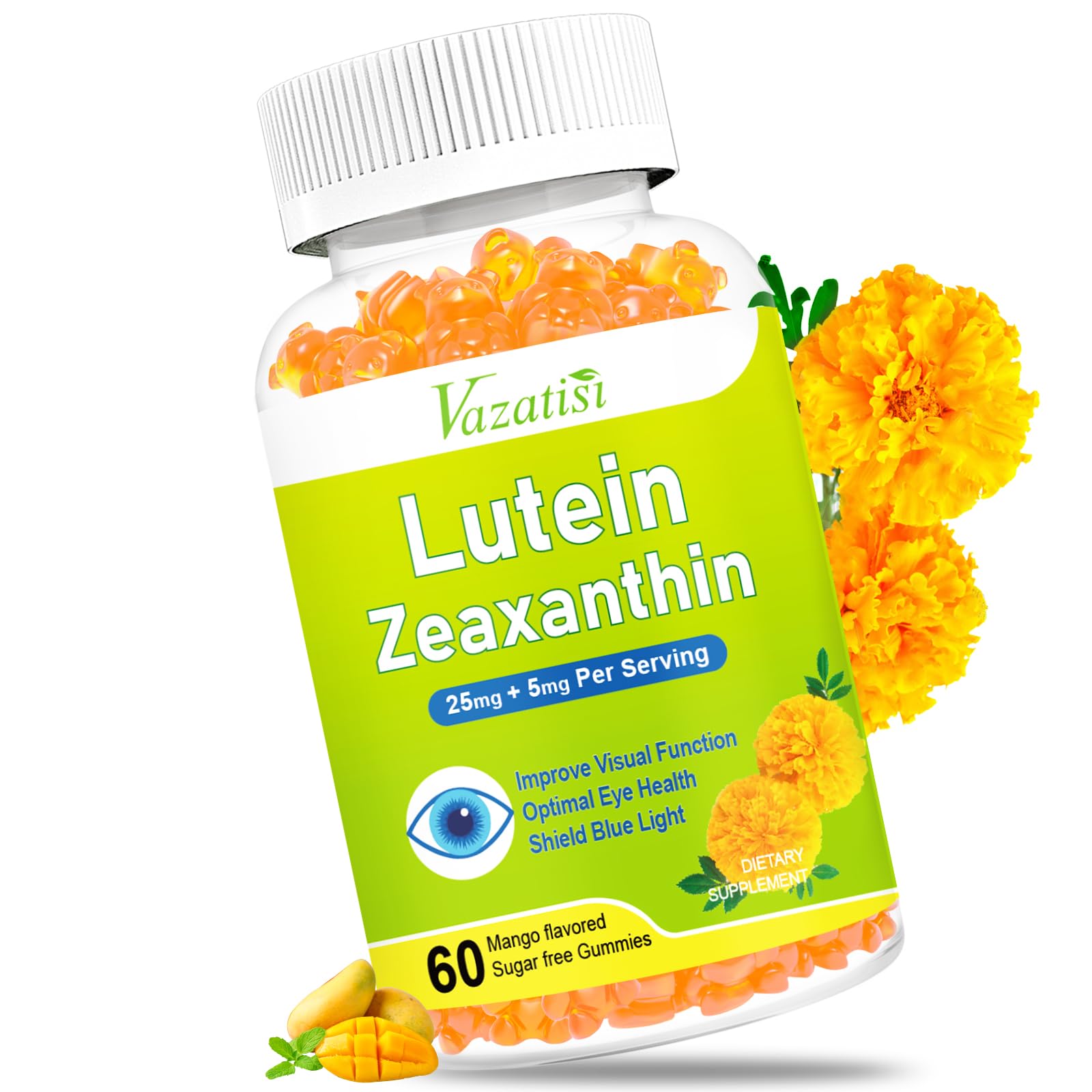 Vazatisi Eye Vitamins Lutein & Zeaxanthin Gummies Mango Flavored, 60 Count
