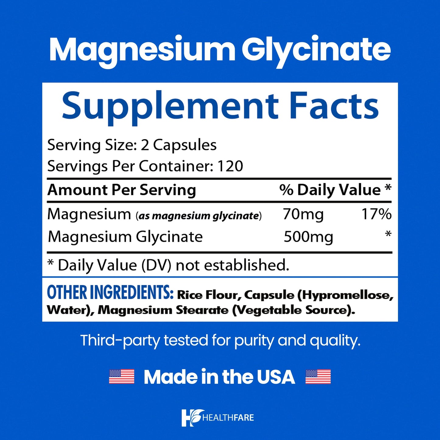 Healthfare Magnesium Glycinate 500mg Capsules, 240 Count