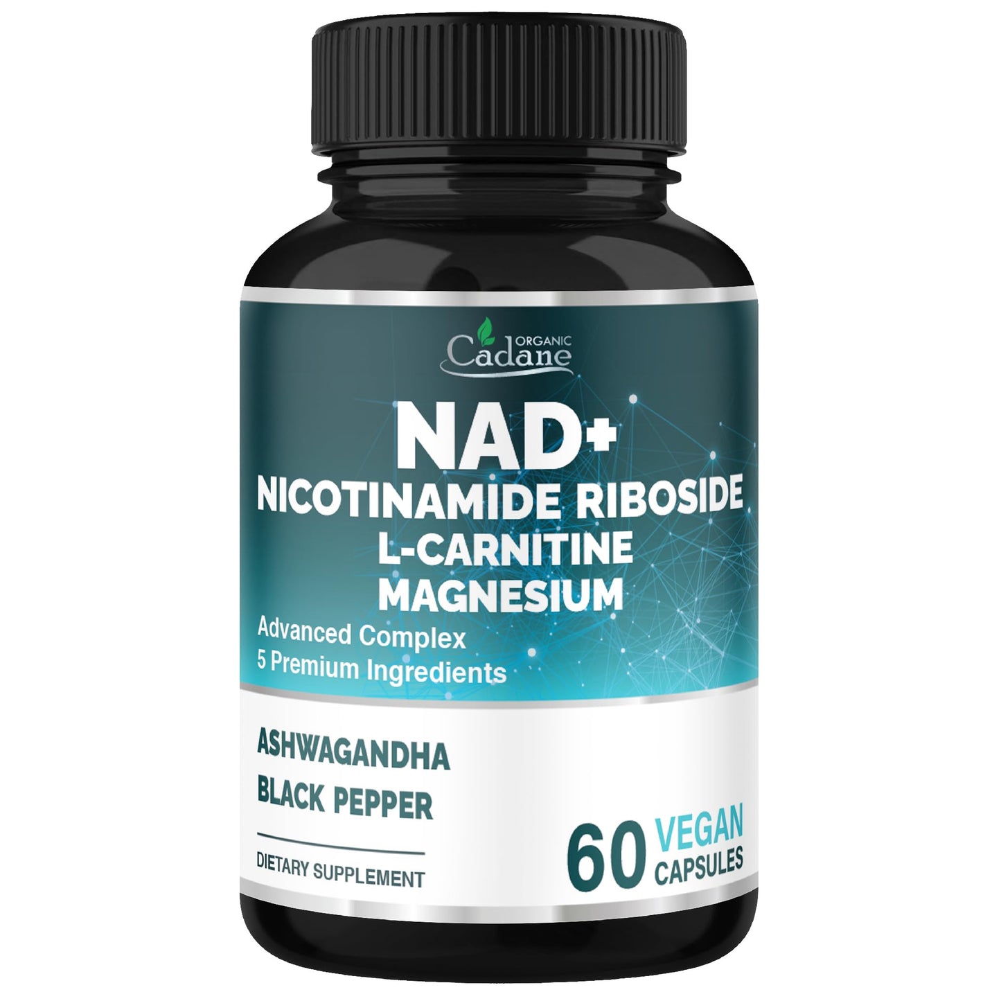 Organic Cadane Nicotinamide Riboside with L-Carnitine, Magnesium Glycinate, Ashwagandha, 60 Capsules