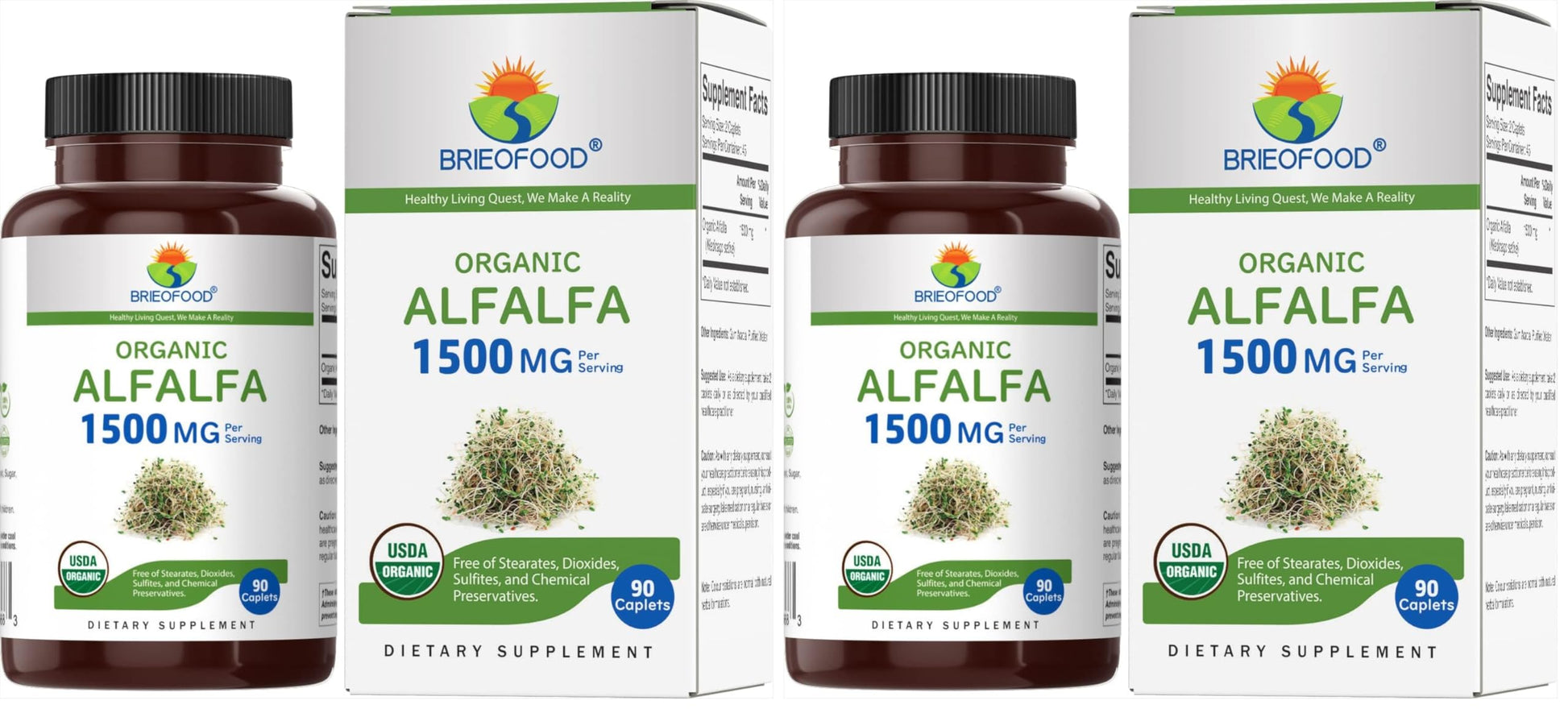 Brieofood Organic Alfalfa 1500mg, 180 Tablets