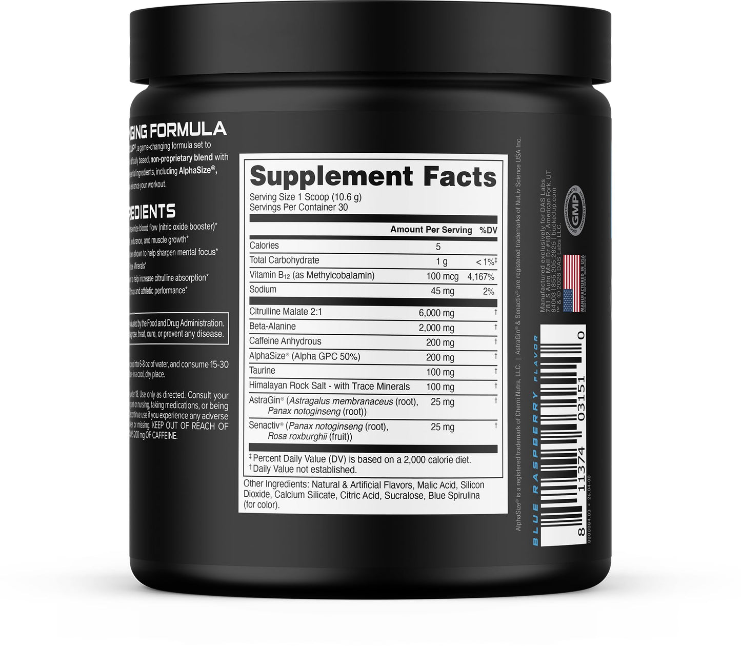 Bucked Up Pre Workout Blue Raz Powder 10.99 Ounce
