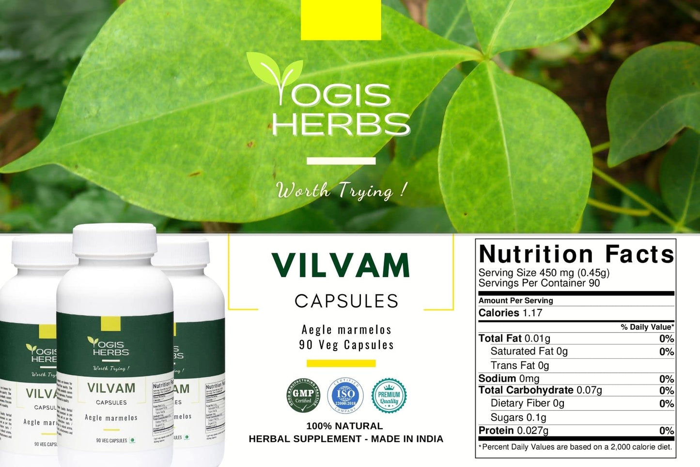YOGIS HERBS Vilvam Capsules 90 Count