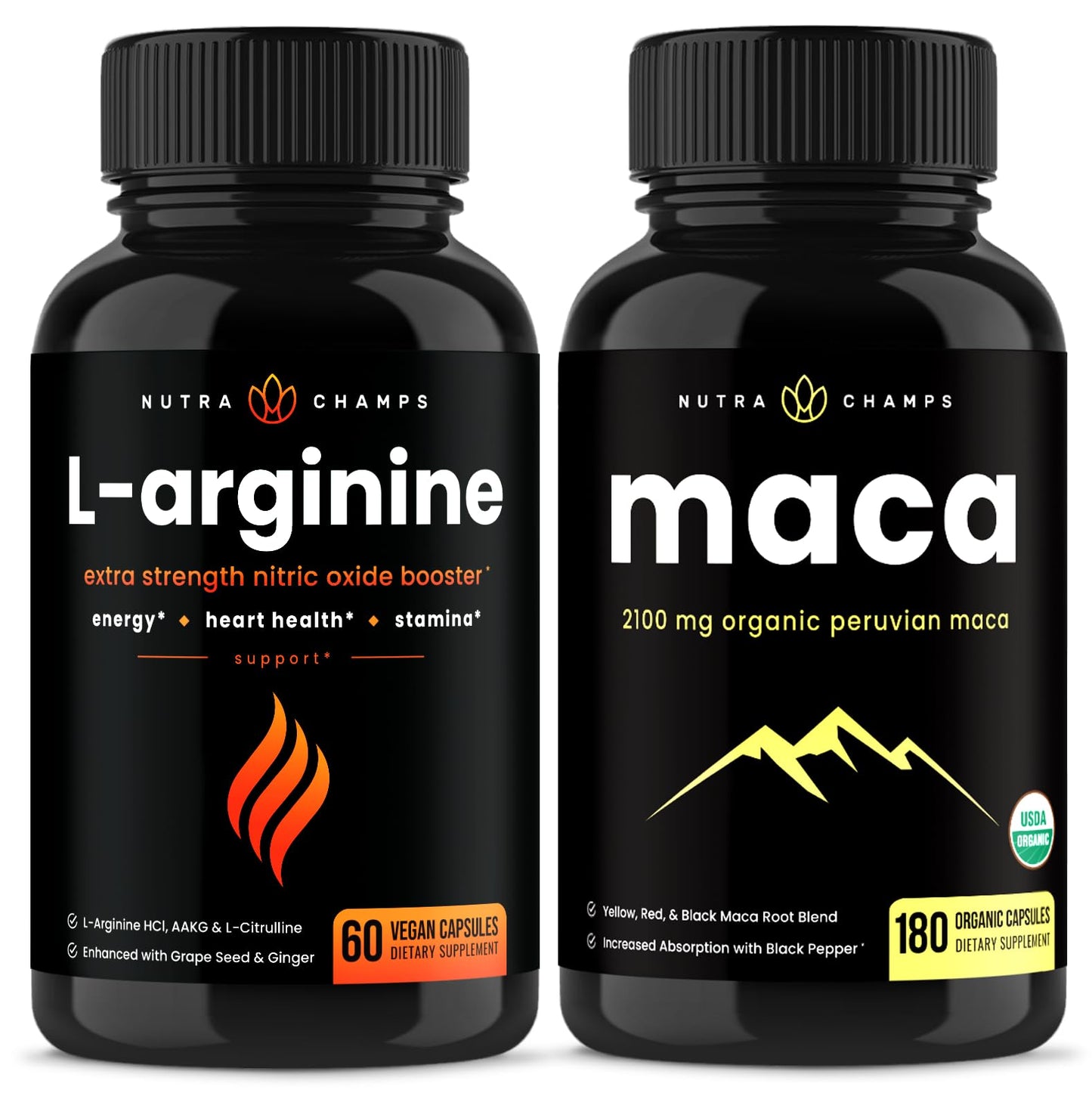 NutraChamps L-Arginine Capsules and Maca Capsules, 2 Pack