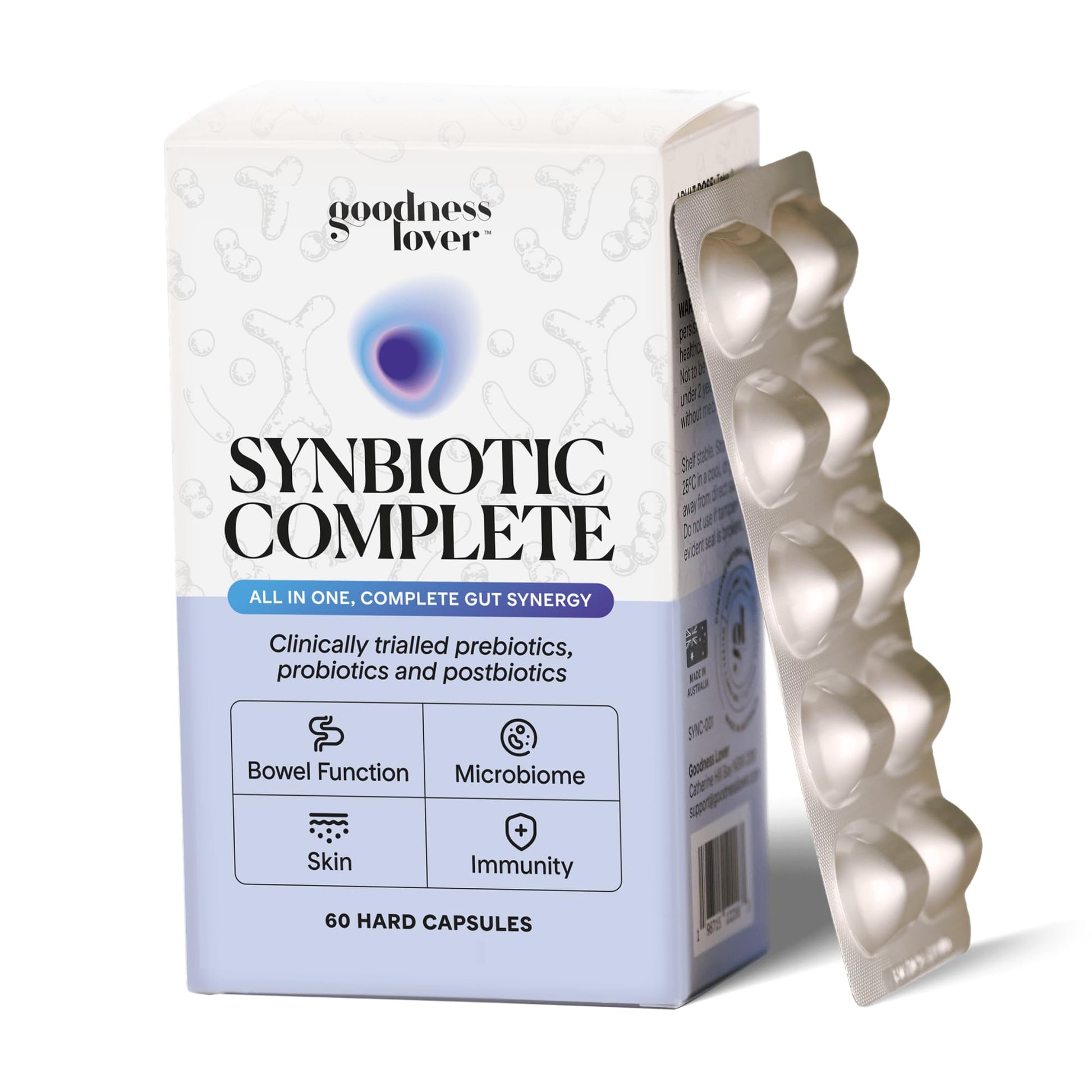 Goodness Lover Synbiotic Complete - Prebiotics, Probiotics, and Postbiotics 60 Capsules