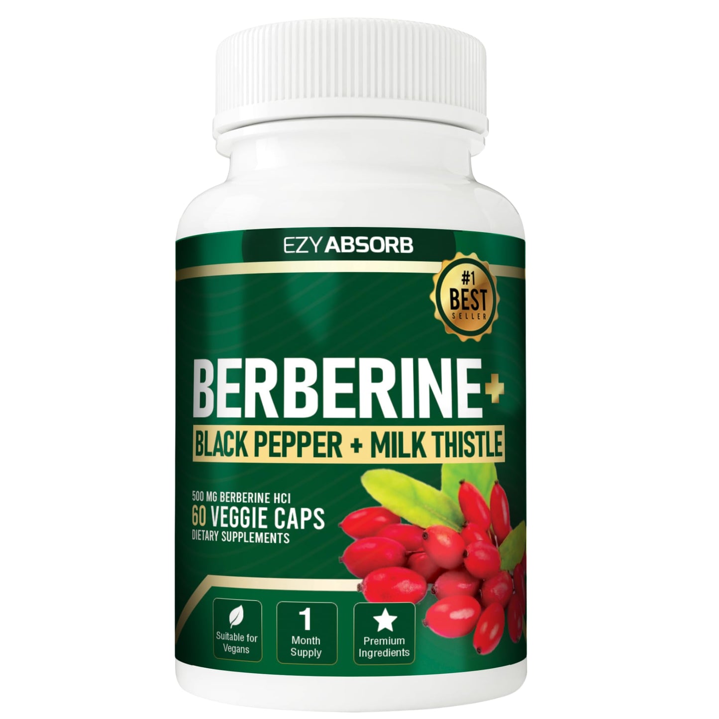 EzyAbsorb Gluten-Free Berberine 500mg Tablets, 60 Count