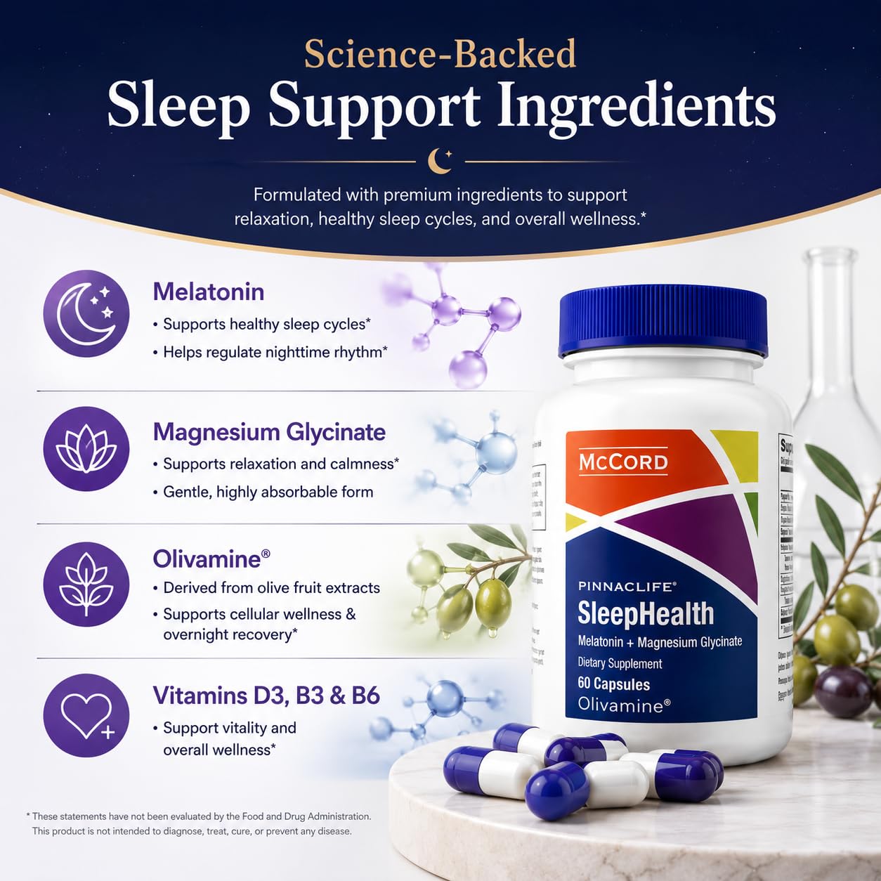 Pinnaclife McCord SleepHealth Supplement Capsules, 60 Count