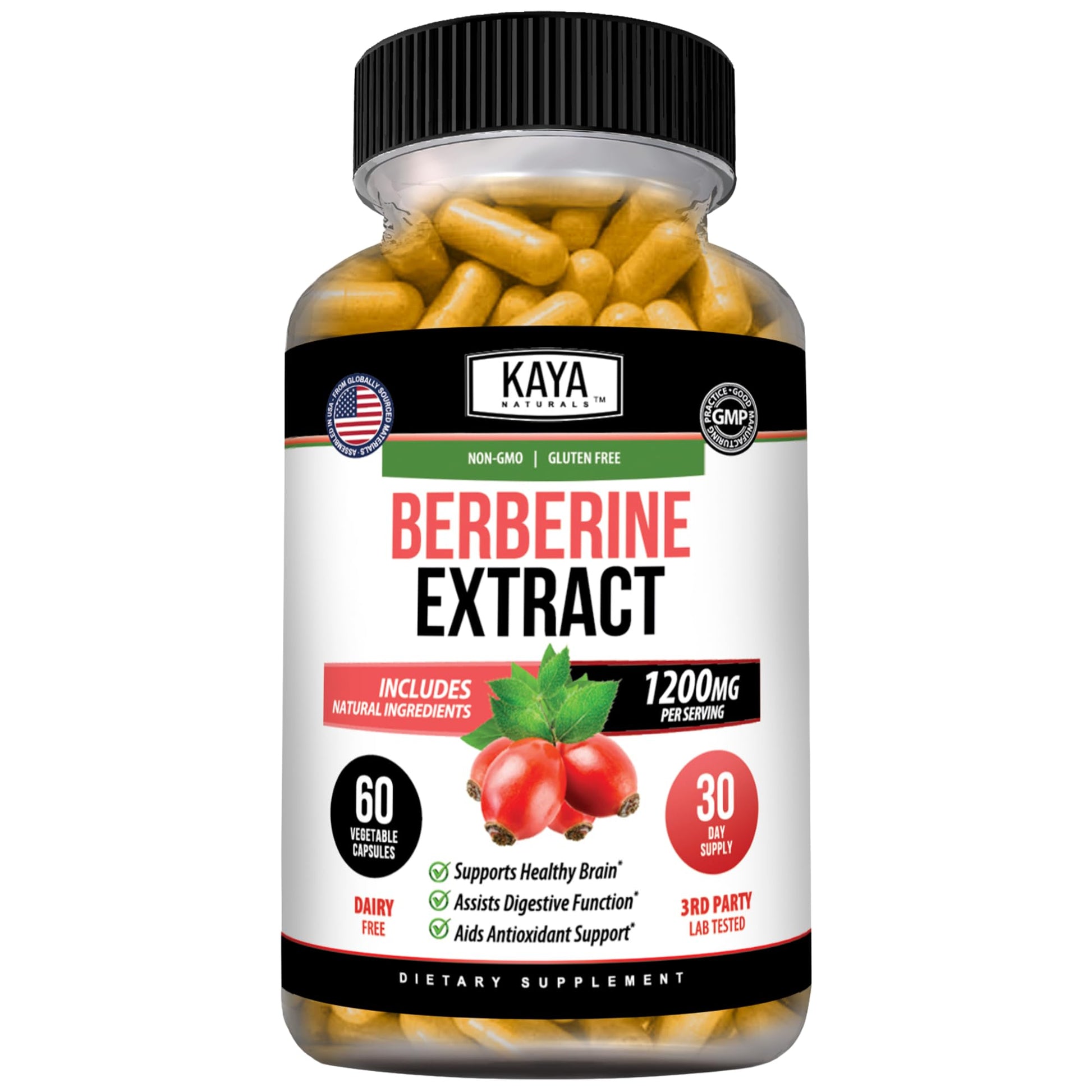 Kaya Naturals Berberine HCL Extract 1200mg Capsule, 60 Count