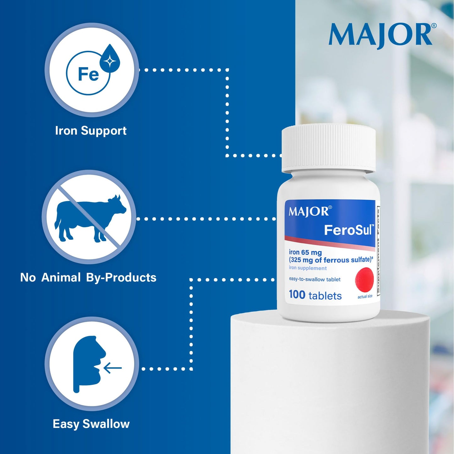 MAJOR Ferosul Ferrous Sulfate 325mg Tablets with 65mg Elemental Iron, 300 Count