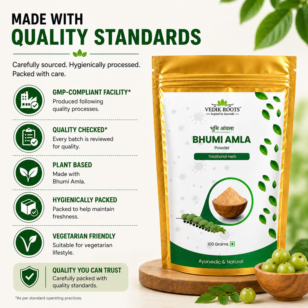 VEDIKROOTS Organic Bhumi Amla Powder, 3.53 Ounce
