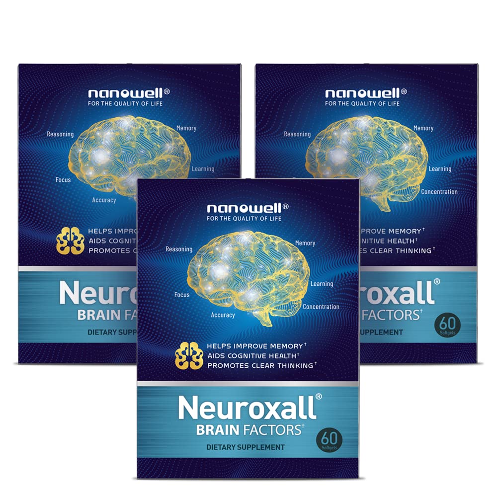 NANOWELL Neuroxall Brain Health Supplement for Enhanced Cognitive Function and Mental Clarity, Astaxanthin, Ginkgo Biloba Extract, Antioxidant, 180 Softgels