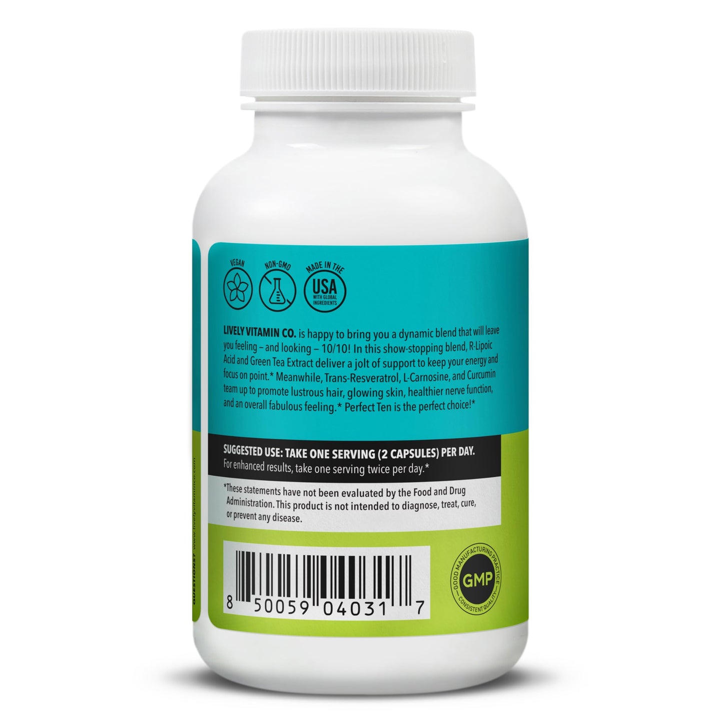 LIVELY VITAMIN CO Perfect Ten - Anti-Aging & Antioxidant Supplement - Biotin & Lipoic Acid - Healthy Hair, Skin, Nails - Energy Boost - Sharper Brain Function - Stronger Immunity - 60 Capsules