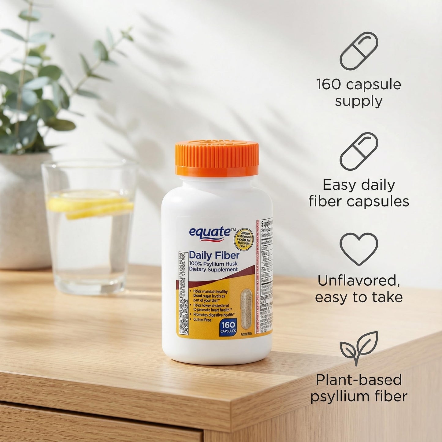 Generic Psyllium Husk Fiber Supplement Capsules, 160 Count