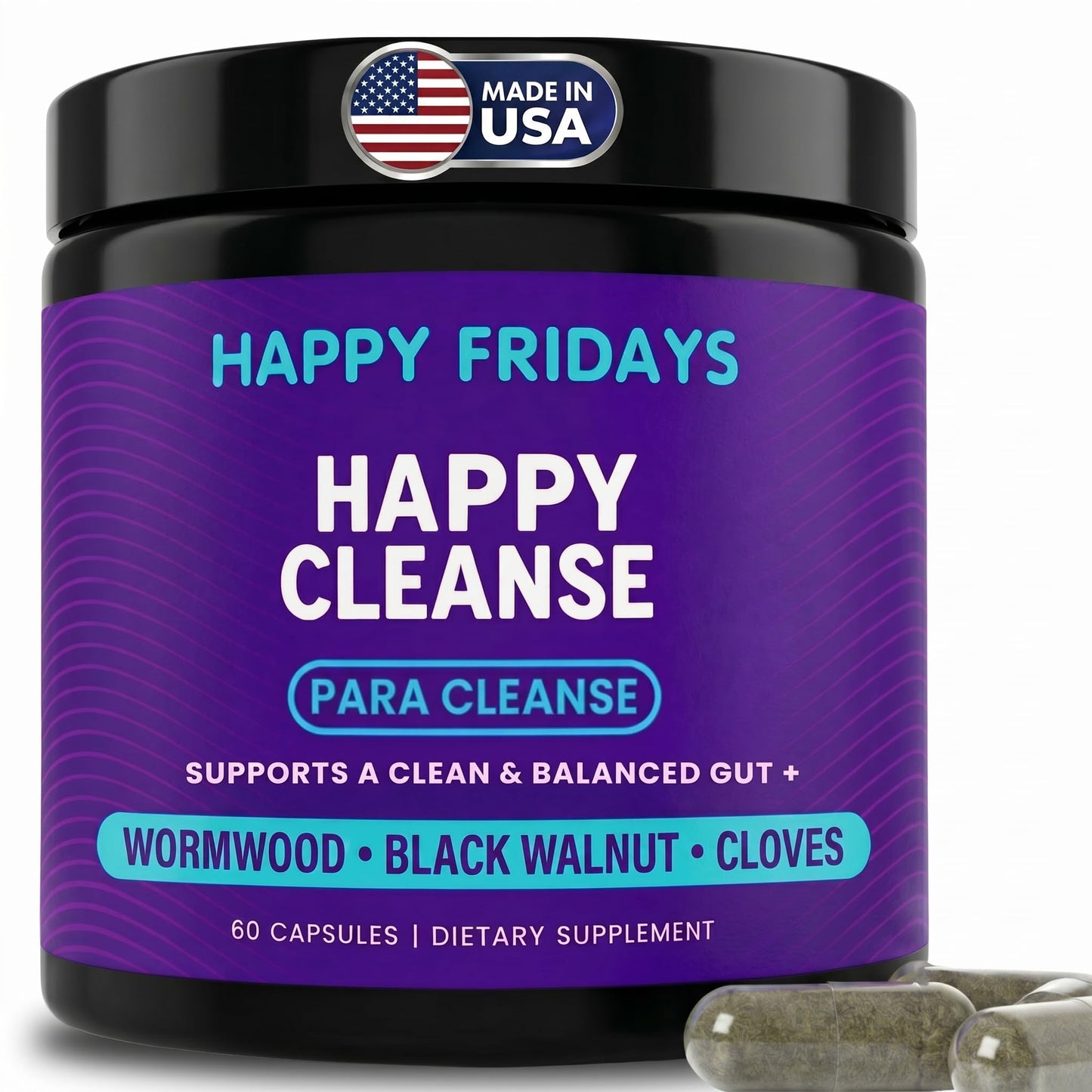 Happy Fridays Parasite Cleanse Wormwood Black Walnut Clove Capsule 60 Count