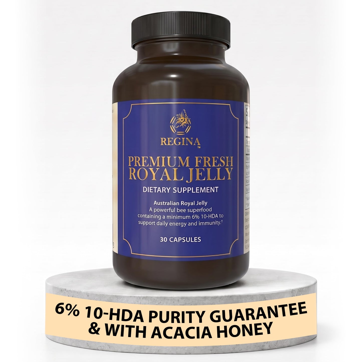 Regina Premium Fresh Royal Jelly 200mg Organic 6% 10-HDA Capsule, 30 Count