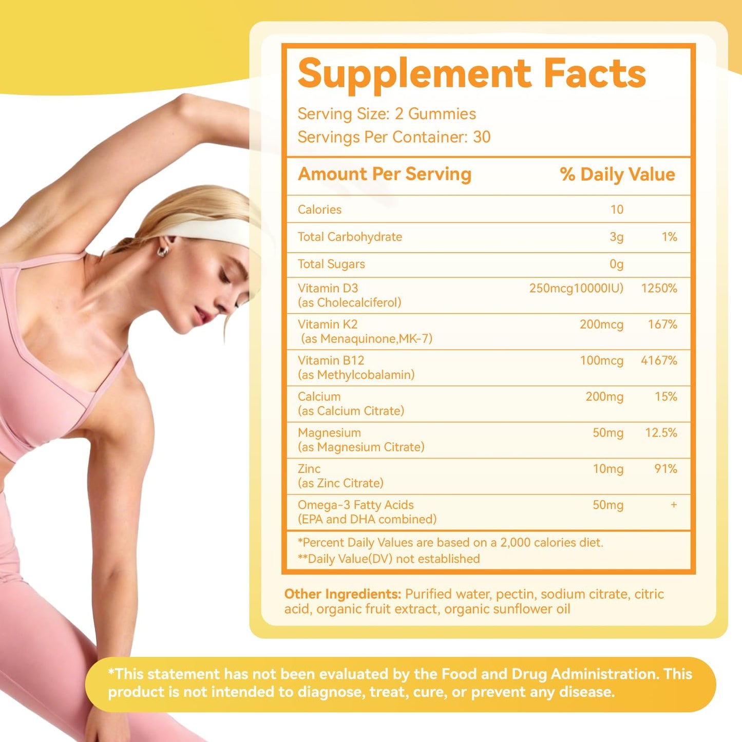 EAZGOO Vitamin D3 K2 Gummies 10000IU D3 + 200mcg K2 (MK-7), 60 Count