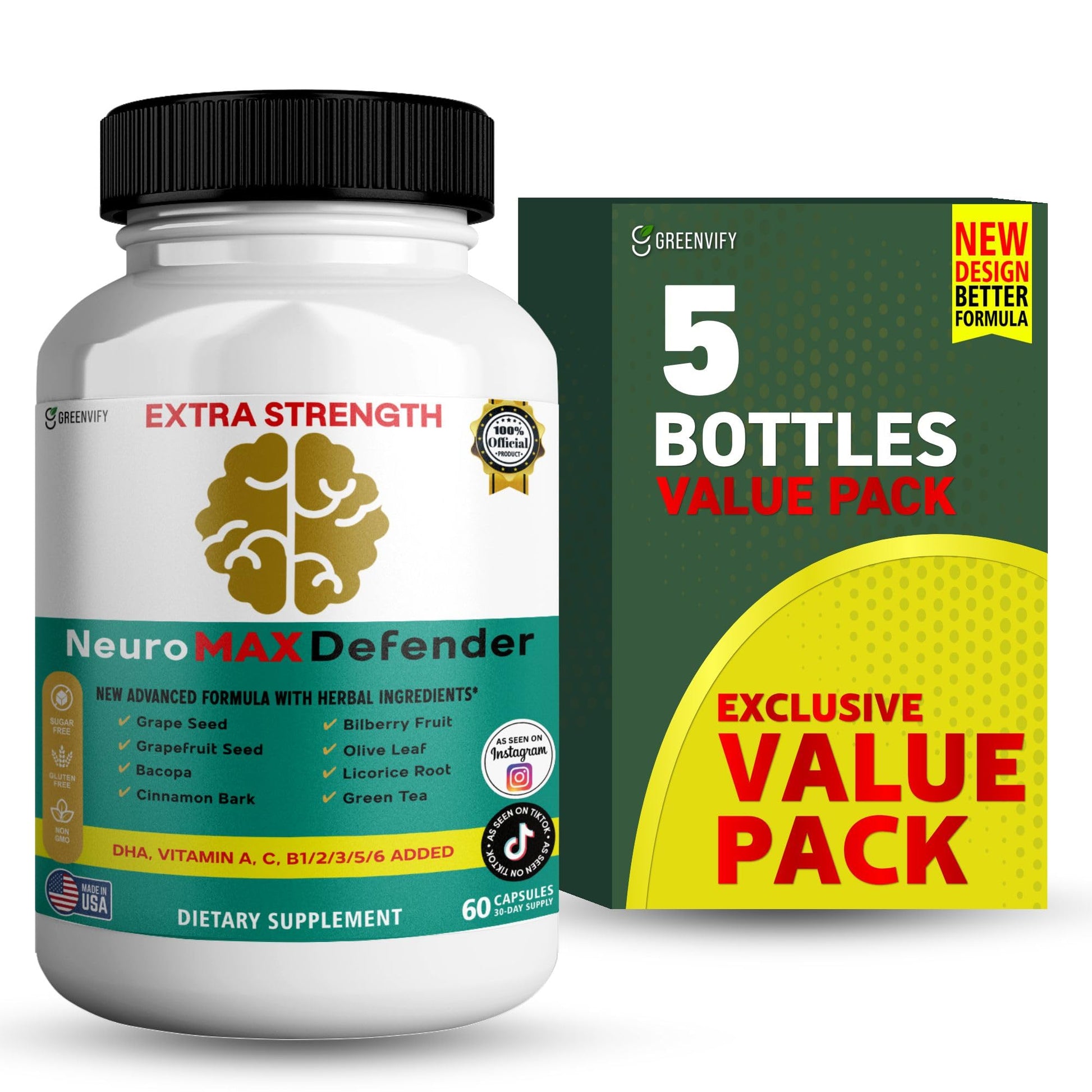 GREENVIFY NeuroMAX Defender Extra Strength Brain Support Supplement with Herbal Blend Capsule 60