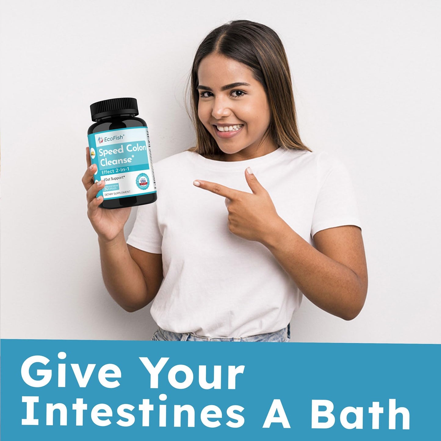 ECOFISH Natural Colon Cleanse 15 Days 2-in-1 Gut Support for Men & Women, 30 Capsules