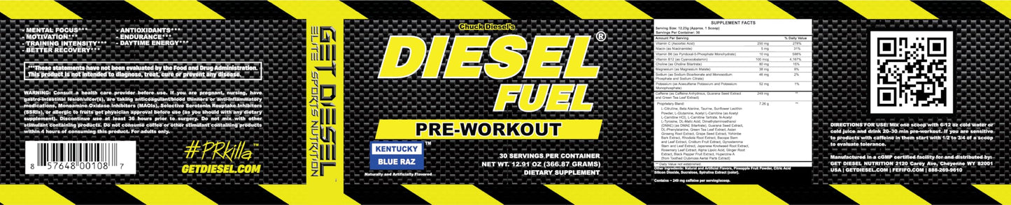 GET DIESEL NUTRITION Diesel Fuel High-Stim Pre-Workout Powder – Intense Energy, Focus & Nitric Oxide Pumps – Caffeine, Ginseng & Beta-Alanine, 13 Ounce