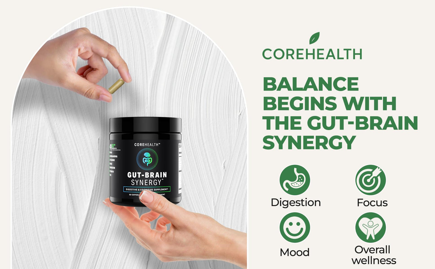 COREHEALTH Gut-Brain Synergy Probiotic & Nootropic Capsule, 60 Count