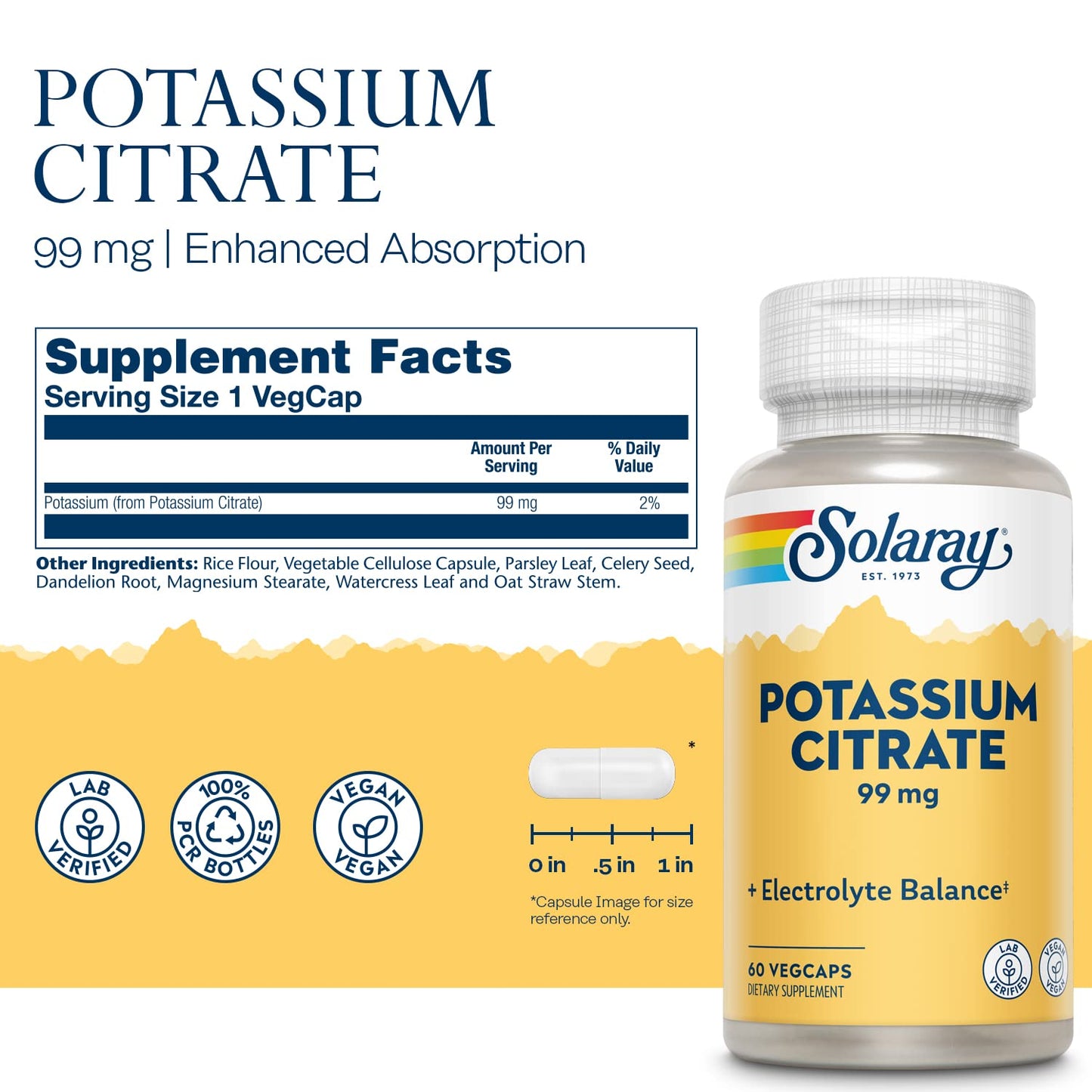 SOLARAY Potassium Citrate Capsule, 60 VegCaps