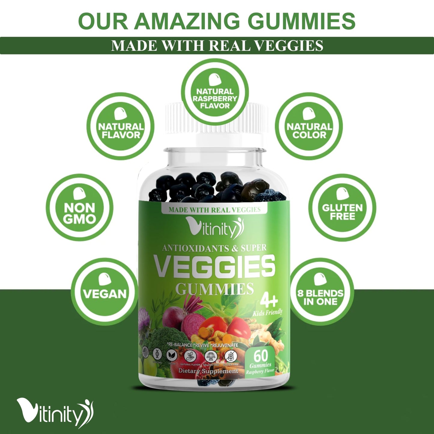 VITINITY Super Greens Multivitamin Gummies, 60 Count