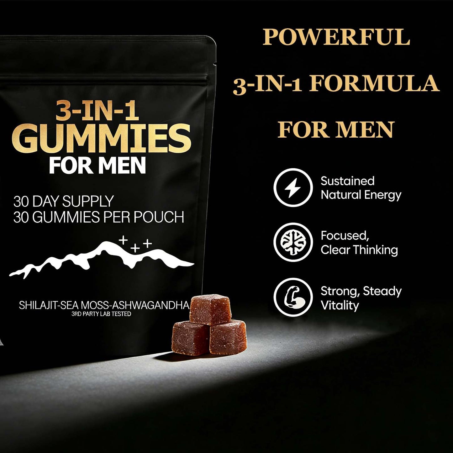 Zenith Gummies 3 in 1 Gummies for Men Shilajit Gold Gummies with Sea Moss, Ashwagandha, Organic Manuka Honey, Burdock Root, Palm Moss Extract Energy Support, 1 Gummy