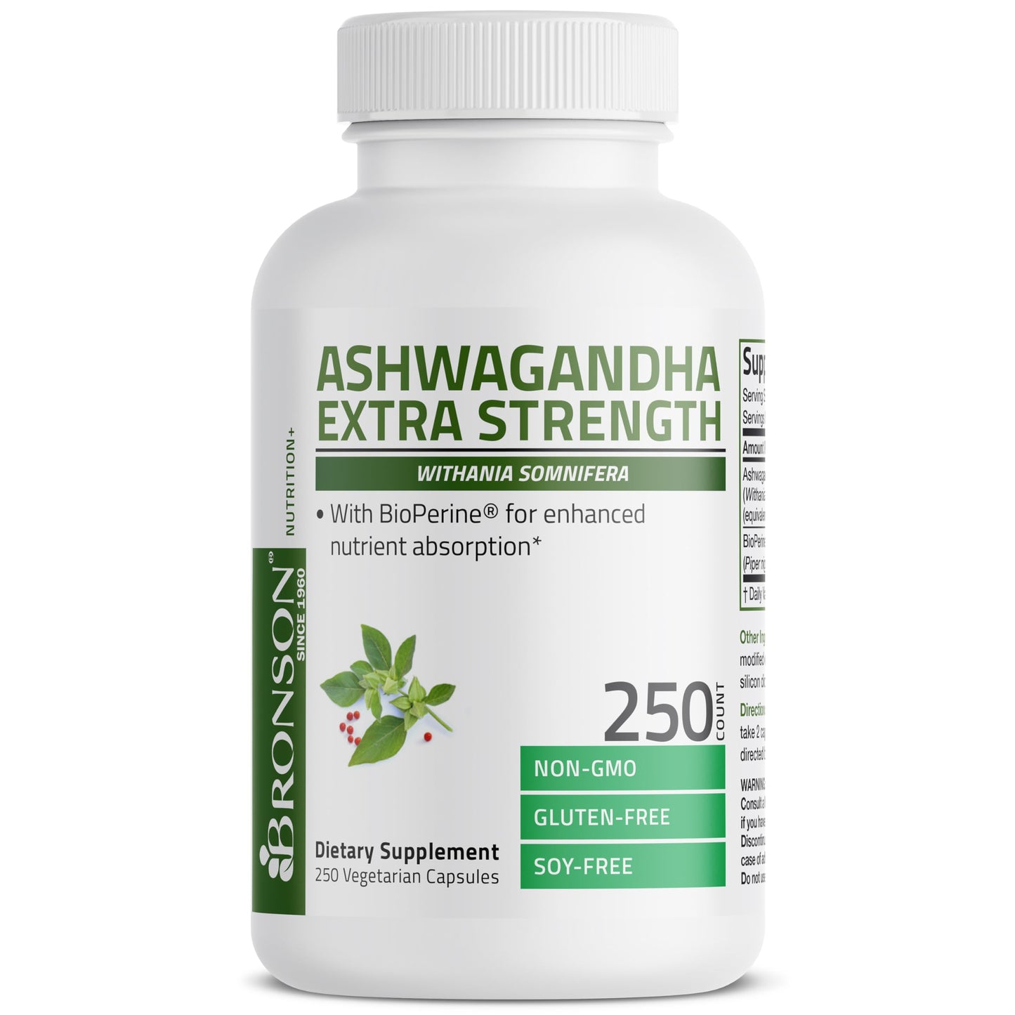 Bronson Ashwagandha Extra Strength Stress & Mood Support with BioPerine Capsules, 250 Count