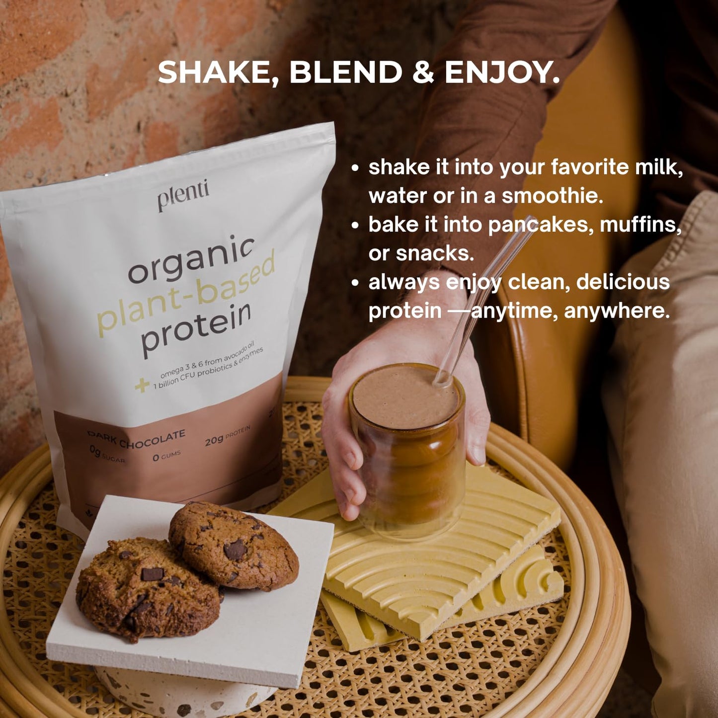 plenti Organic Plant-Based Protein Powder Dark Chocolate, 32 Servings