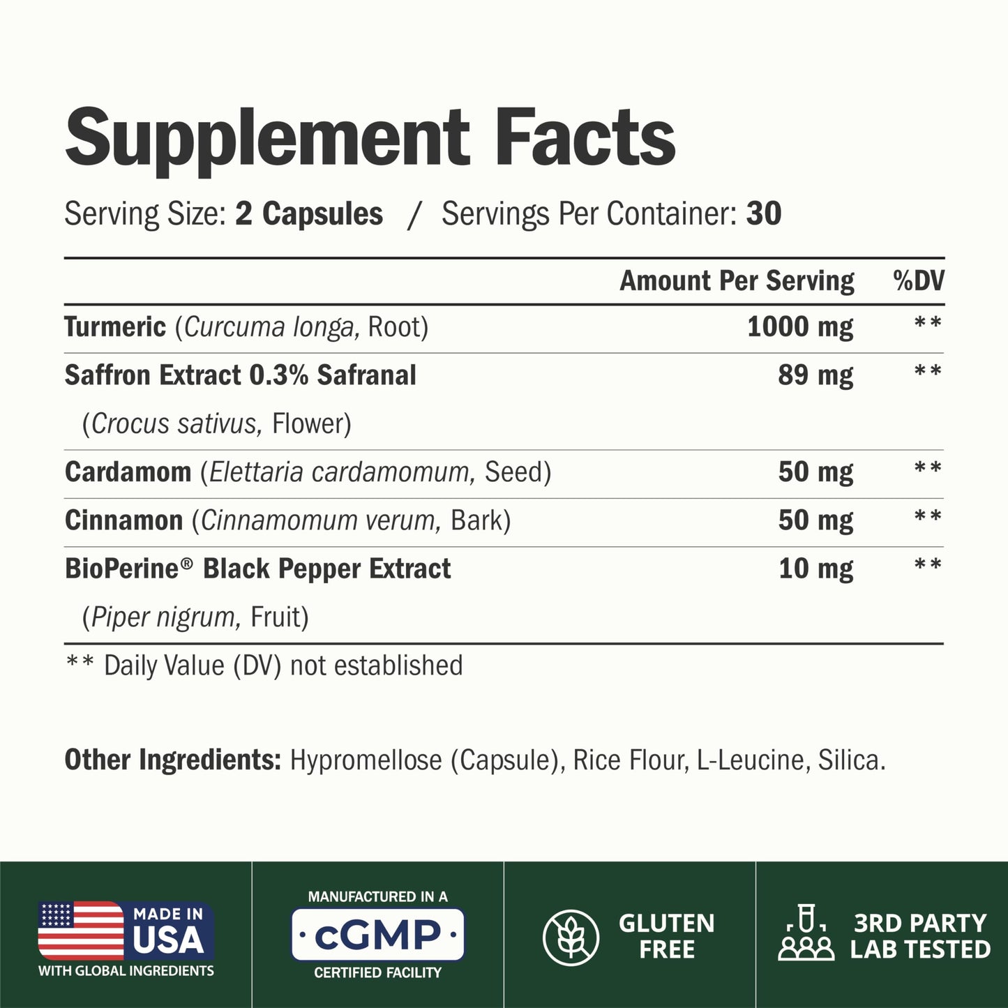 Vimerson Health Saffron Turmeric Curcumin Supplement with Saffron Extract (89mg), Ceylon Cinnamon, and Cardamom, 120 Capsules