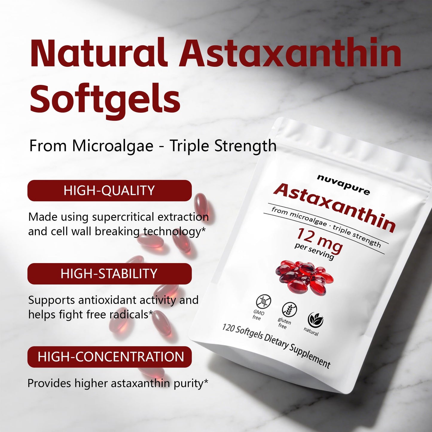 SHAPEGUARD NuvaPure Astaxanthin 12mg, 120 Softgels