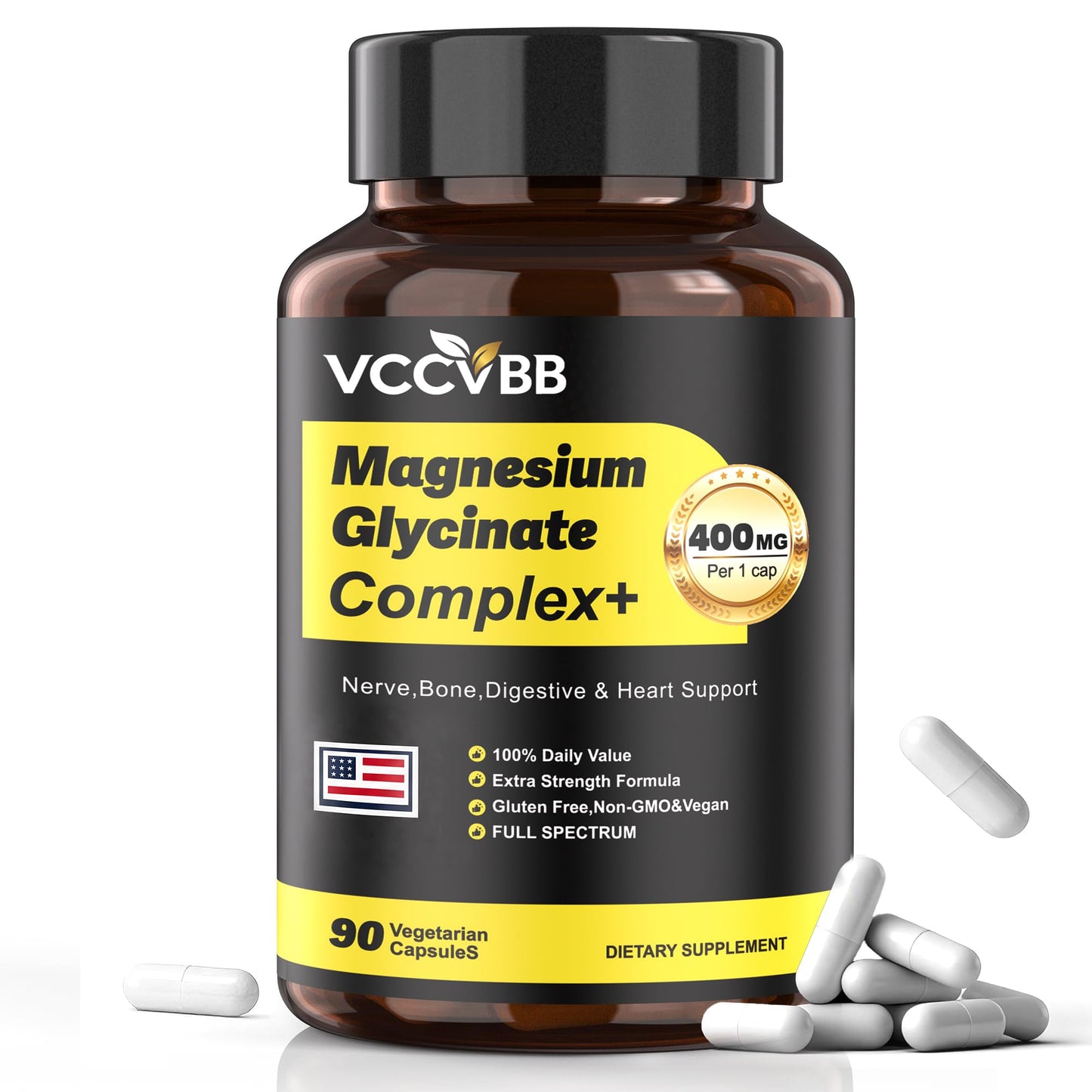 VCCVBB 400mg Magnesium Complex, 12-in-1 Magnesium Glycinate Capsules, 120 Count