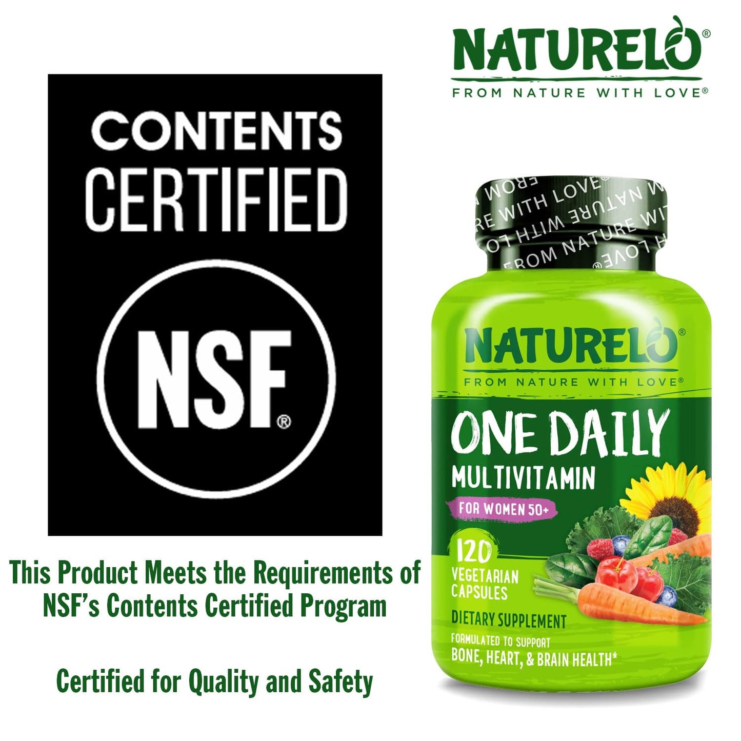 NATURELO One Daily Multivitamin for Women 50+ (Iron Free) Capsules, 120 Count