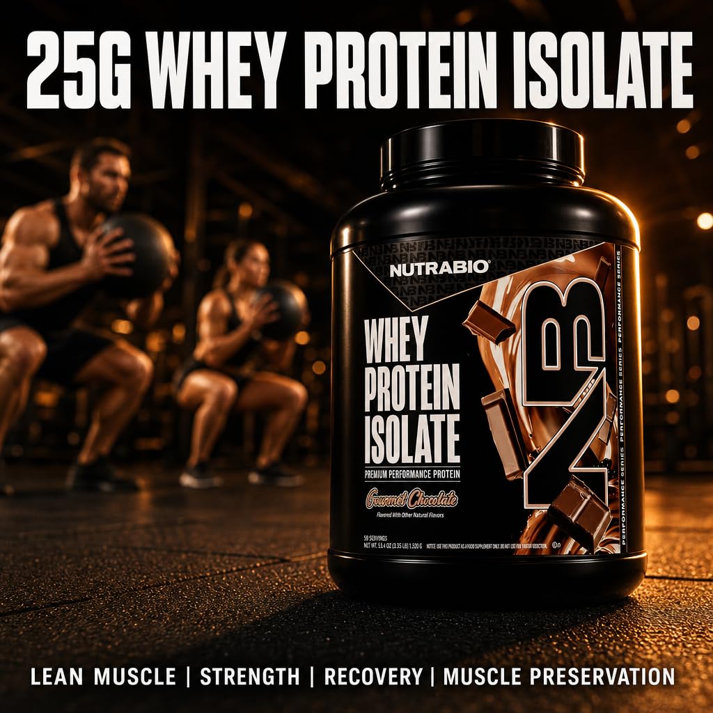 NutraBio Whey Protein Isolate Protein Powder Gourmet Chocolate, 80 Servings
