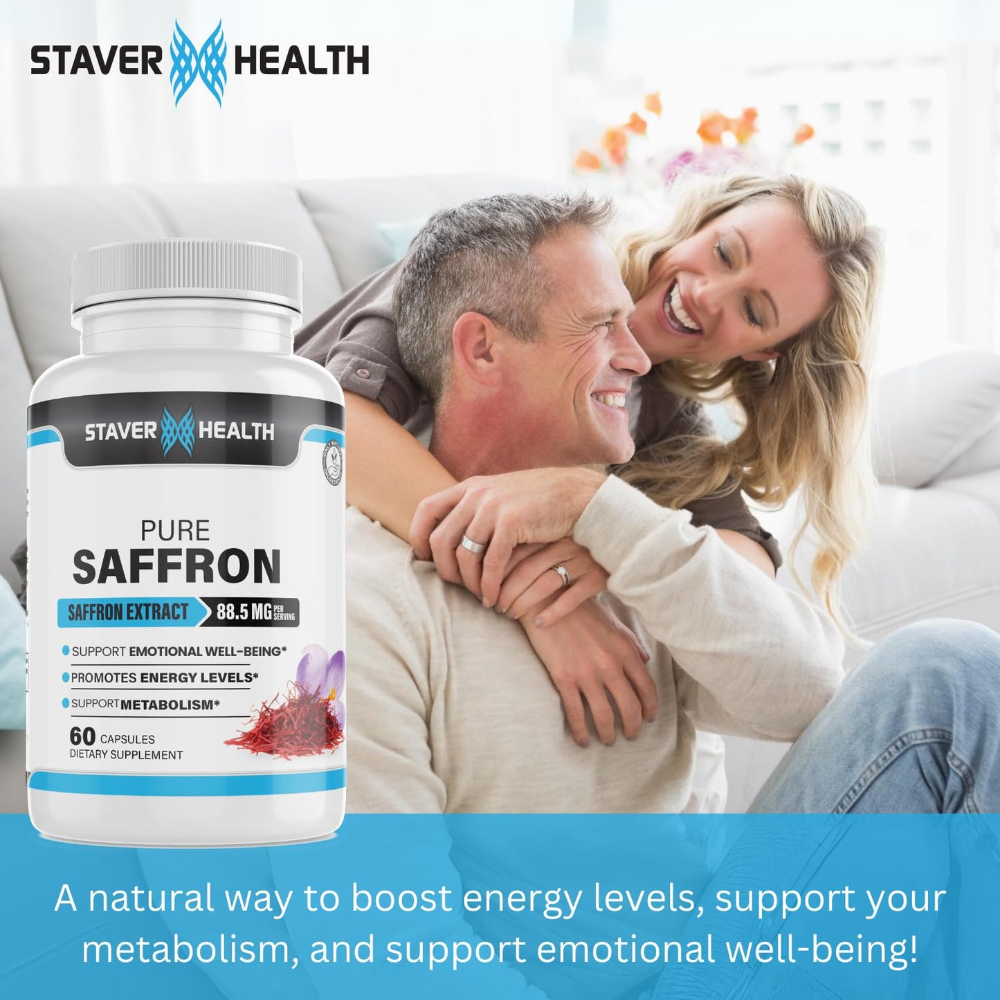 Staver Health Saffron Supplement 88.5 mg Saffron Extract Capsules, 60 Capsules