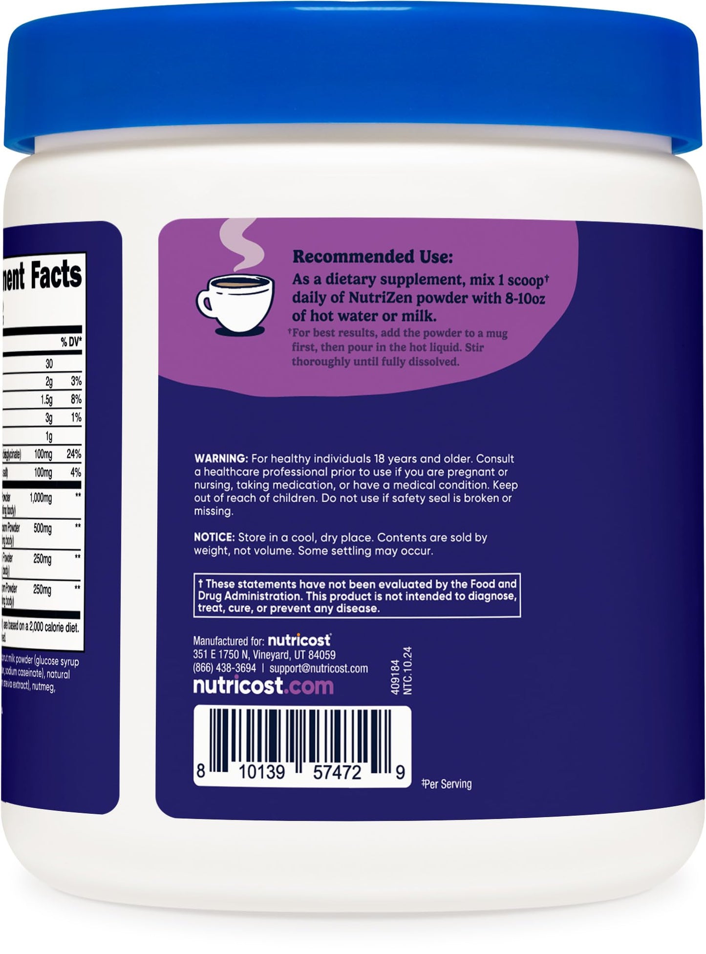 Nutricost Nutrizen PM Unwind Adaptogenic Mushroom Drink (Caramel Chai) Powder 7.4 Ounce