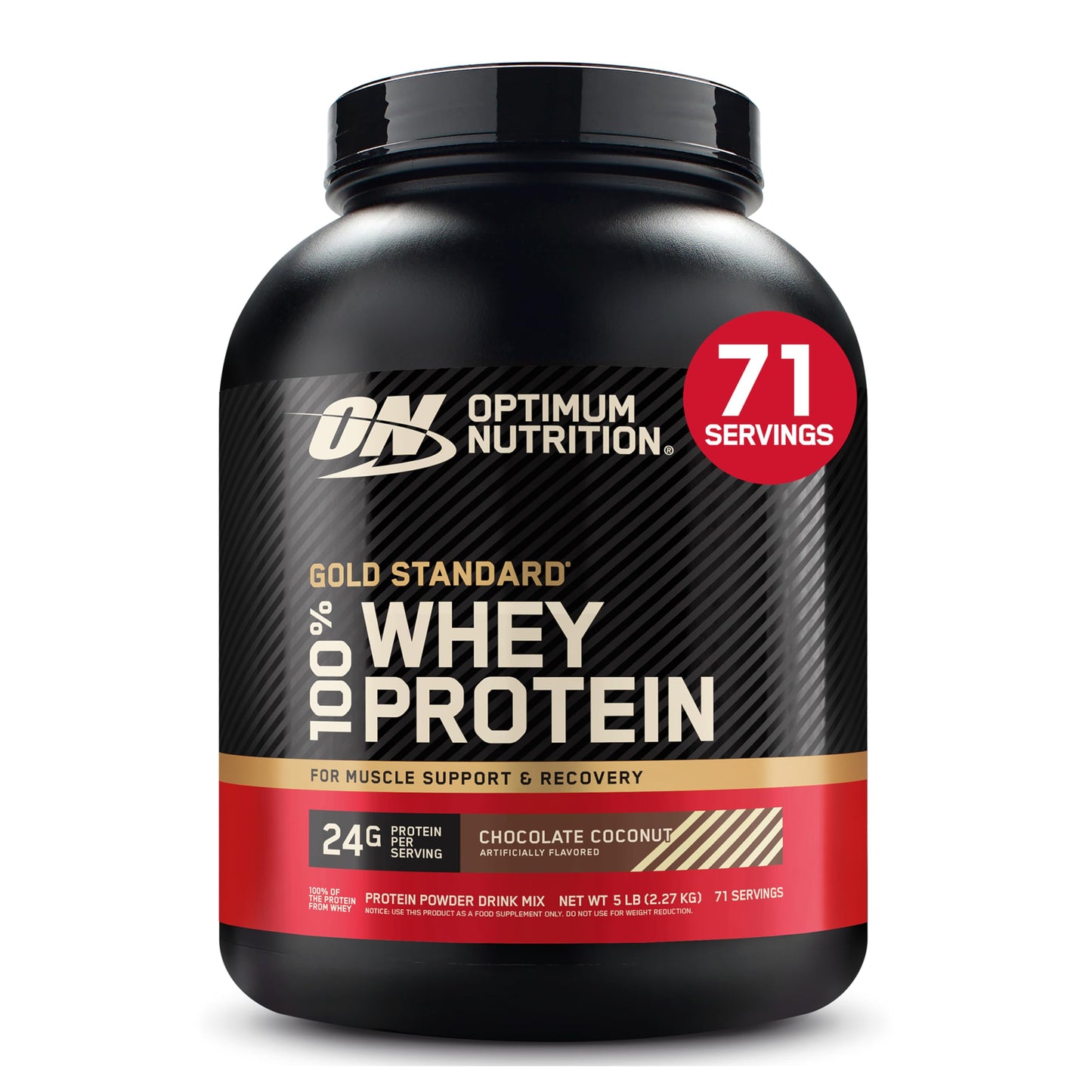 Optimum Nutrition Gold Standard 100% Whey Protein Powder Chocolate Coconut, 80 Servings, 5 Pound