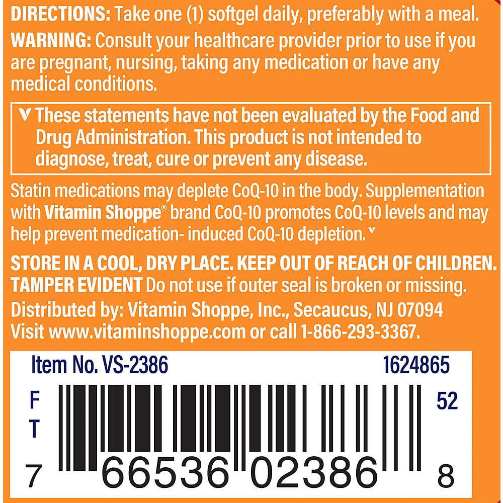 The Vitamin Shoppe CoQ-10 100mg Softgel, 30 Count