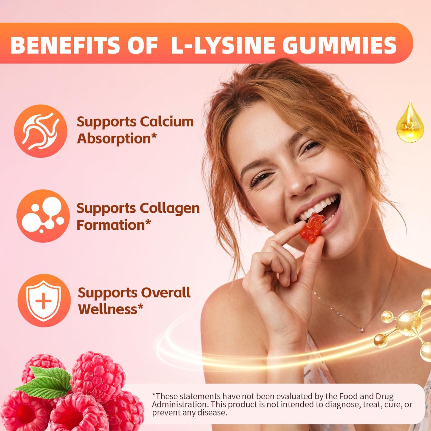 Mchokuu L-Lysine 1000mg Gummies for Adults – Supports Collagen & Calcium, 60 Count