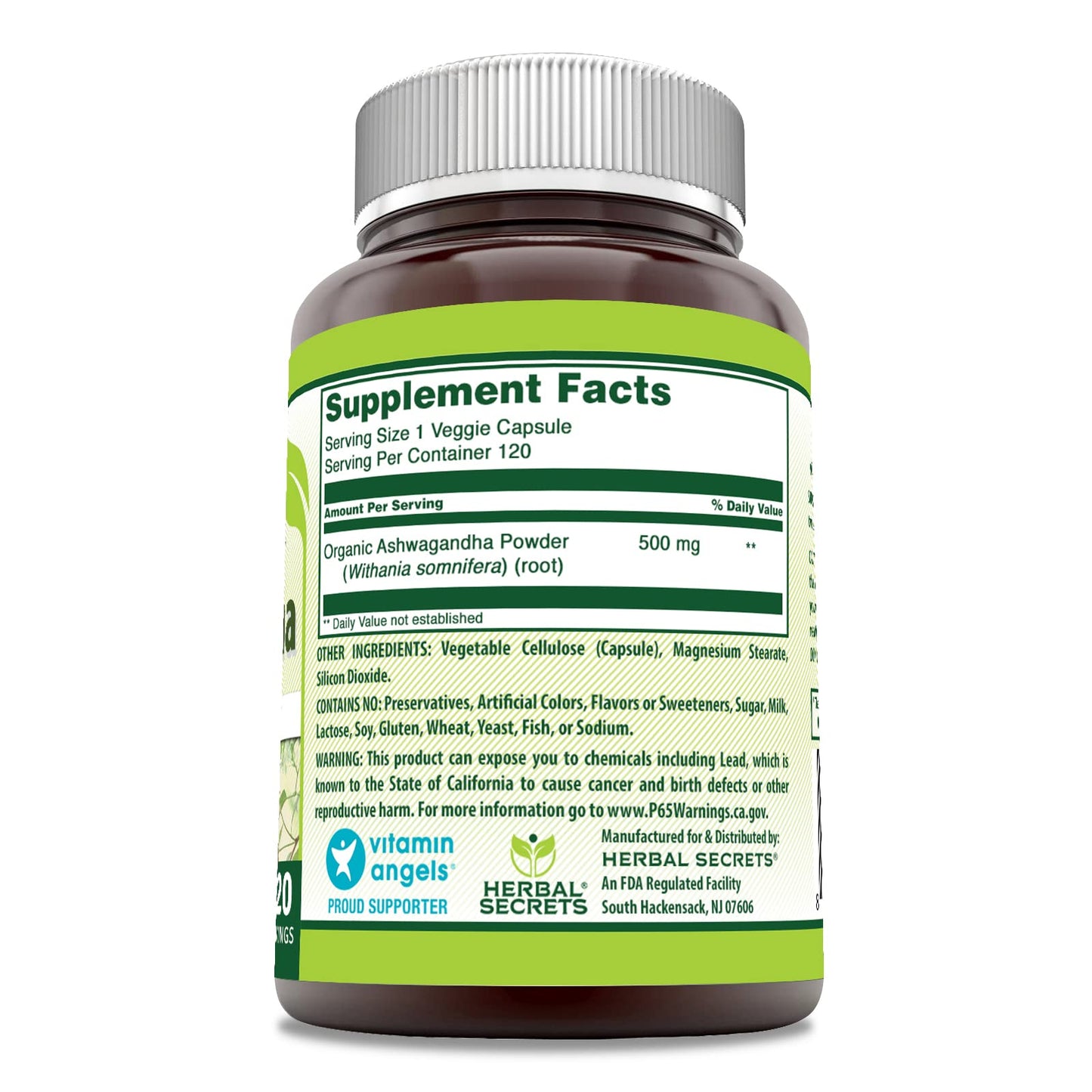 Herbal Secrets Ashwagandha 500 mg Capsules, 120 Count