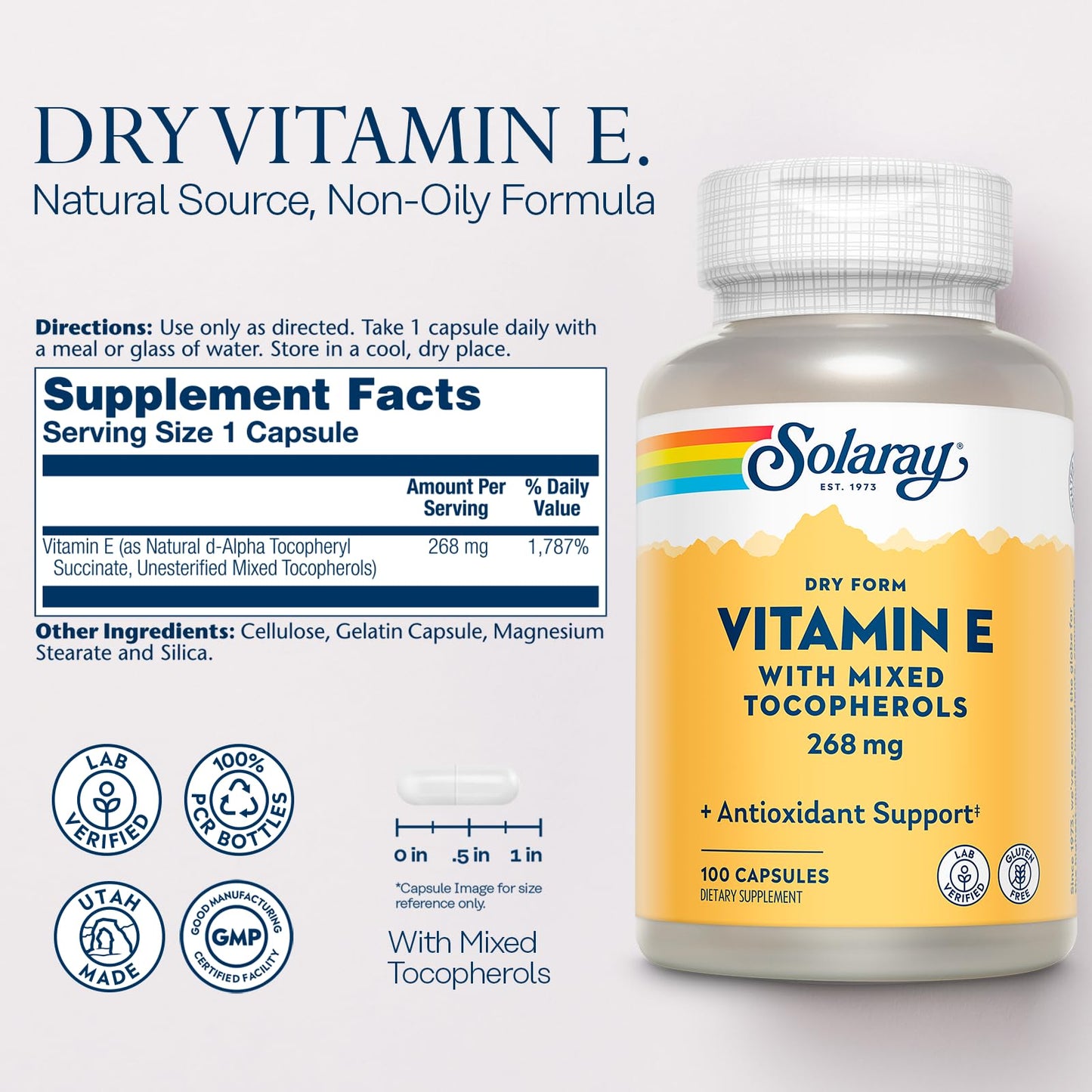 SOLARAY Vitamin E 400 IU Capsule, 100 Count