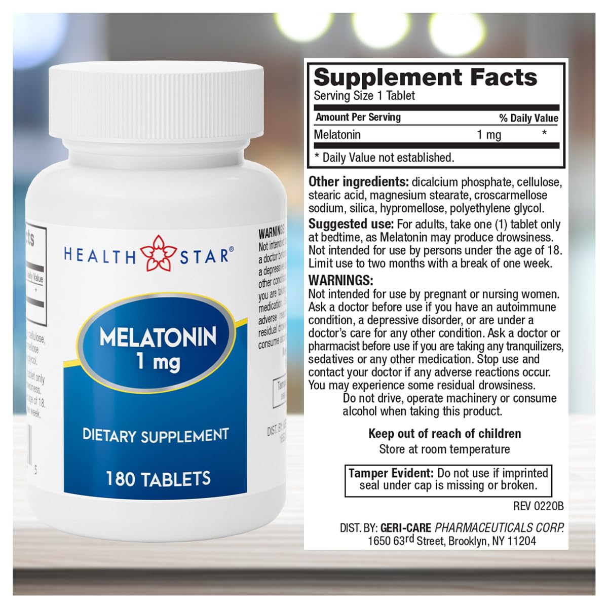 GeriCare Melatonin 1mg Sleep Support Supplement Tablet, 180 Tablets