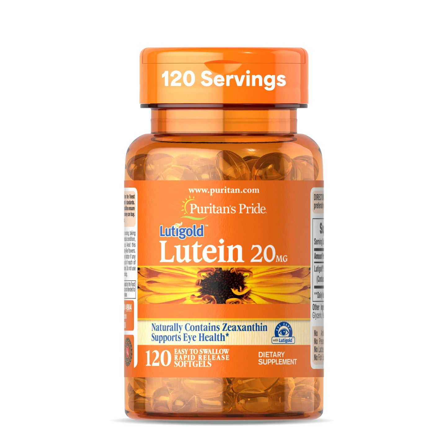 Puritan's Pride Lutigold Lutein Carotenoid 20mg with Zeaxanthin Softgels, 120 Softgels