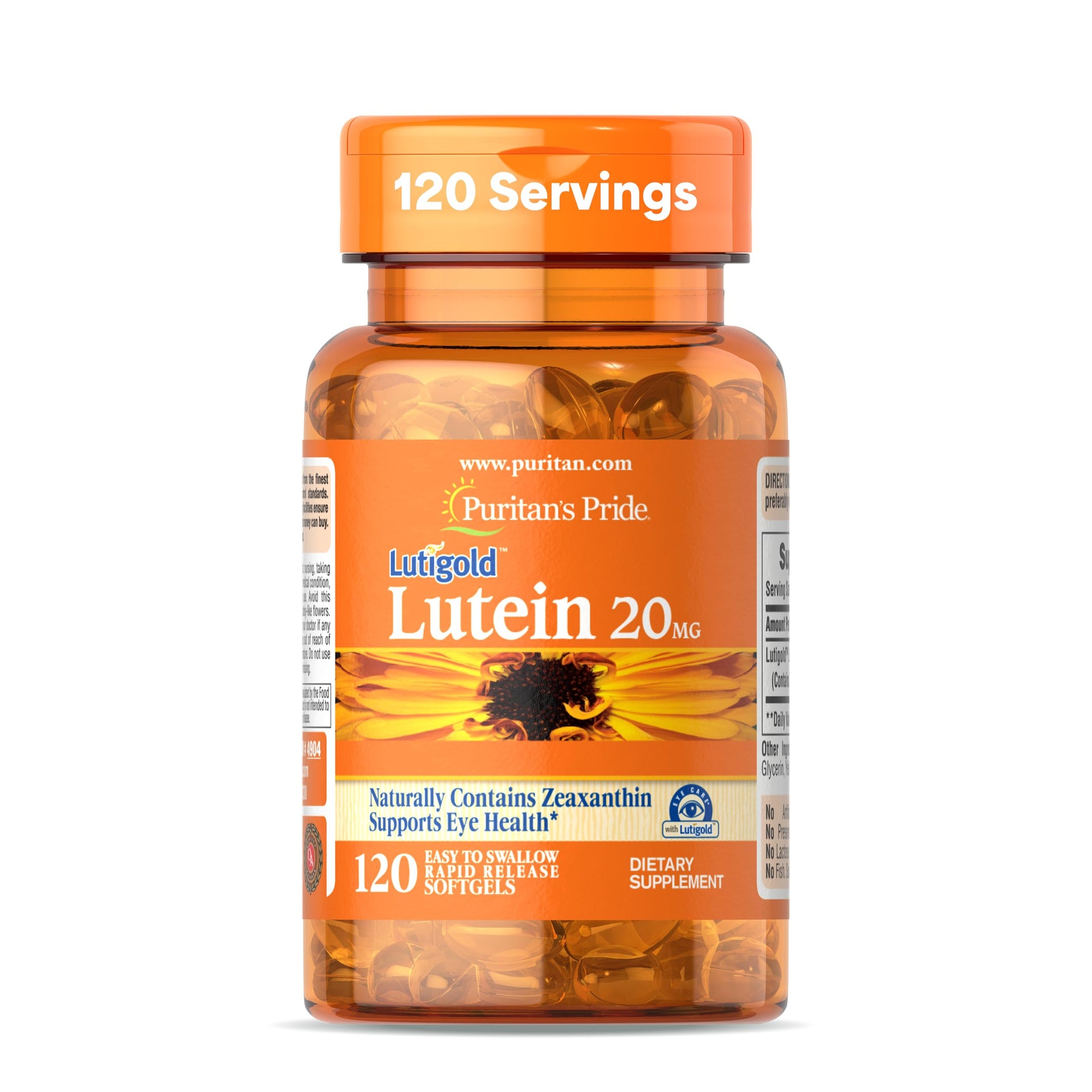 Puritan's Pride Lutigold Lutein Carotenoid 20mg with Zeaxanthin Softgels, 120 Softgels