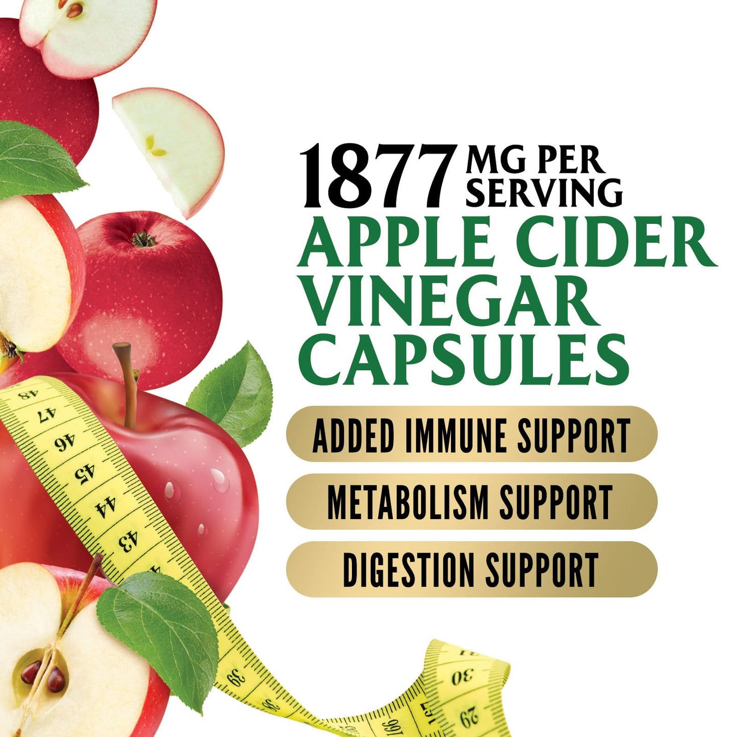Nature's Peak Apple Cider Vinegar 1877mg Per Serving ACV Supplement Capsules, 60 Capsules