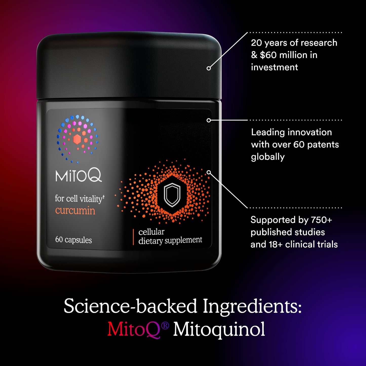 MitoQ Curcumin Longvida Lipidated Formula Mitochondria-targeted Antioxidant Ultra Bioavailable & Sustained Action Free-Form Curcumin Capsules, 60 Count