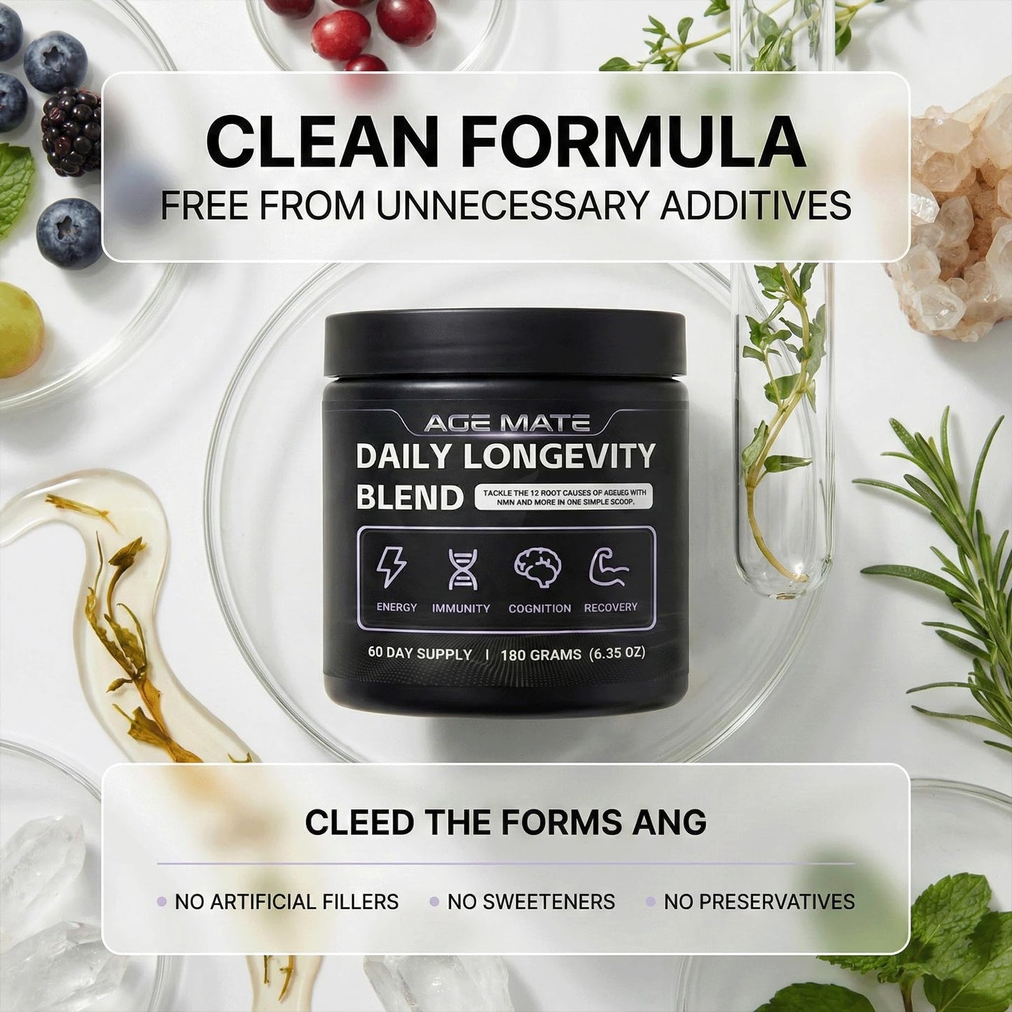 age mate Daily Longevity Blend Sugar Free Prebiotic Fiber Supports Energy Levels Powder 6.35 Ounce